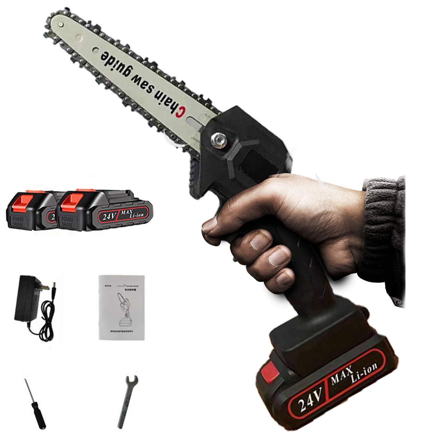 **24V Mini Chainsaw Battery Powered - 6 Inch Cordless Electric Chainsaw with Copper Motor - Handheld Chainsaw for Wood Cutting, Pruning, Gardening & Outdoor Use**