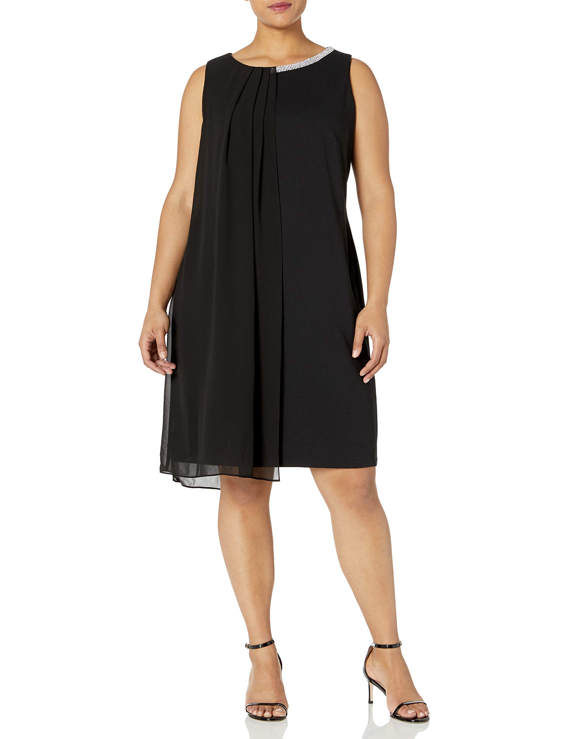 S.L. Fashions Women's Plus Size Embellished Scoop Neck Sleeveless Dress for Party, Wedding & Special Occasions - Flattering Casual & Formal Outfit