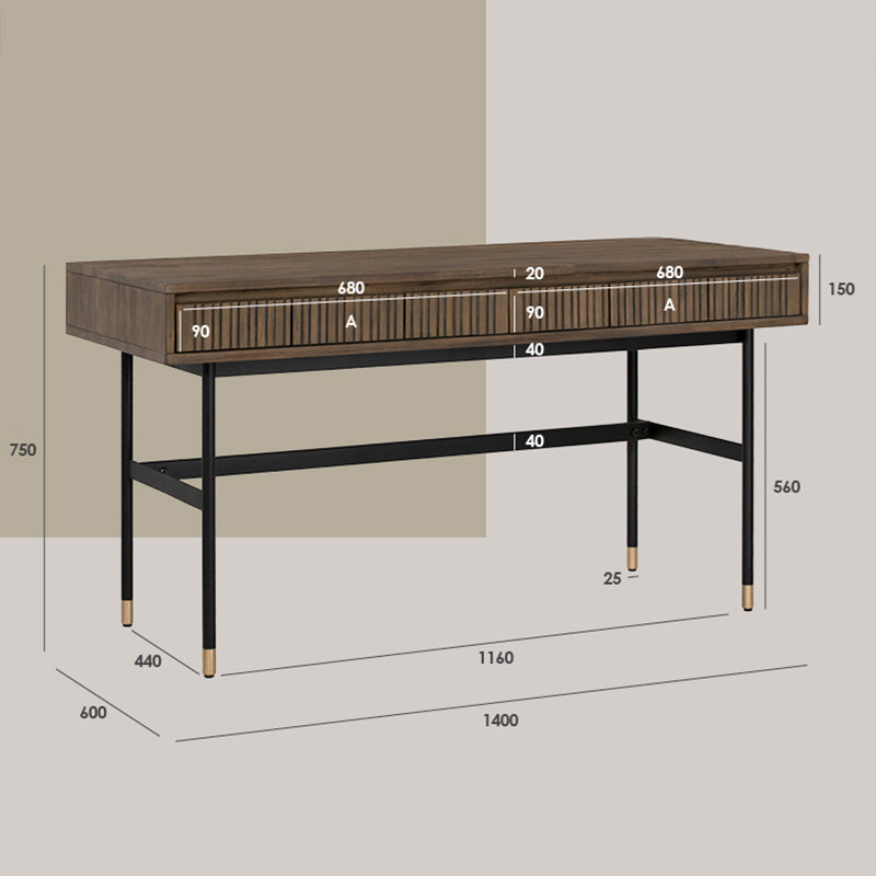 Hamilton Study Desk 140cm - Solid Oak & Acacia Veneer Toffee Finish - Perfect for Home Office, Student Dorm, or Small Space Workstation
