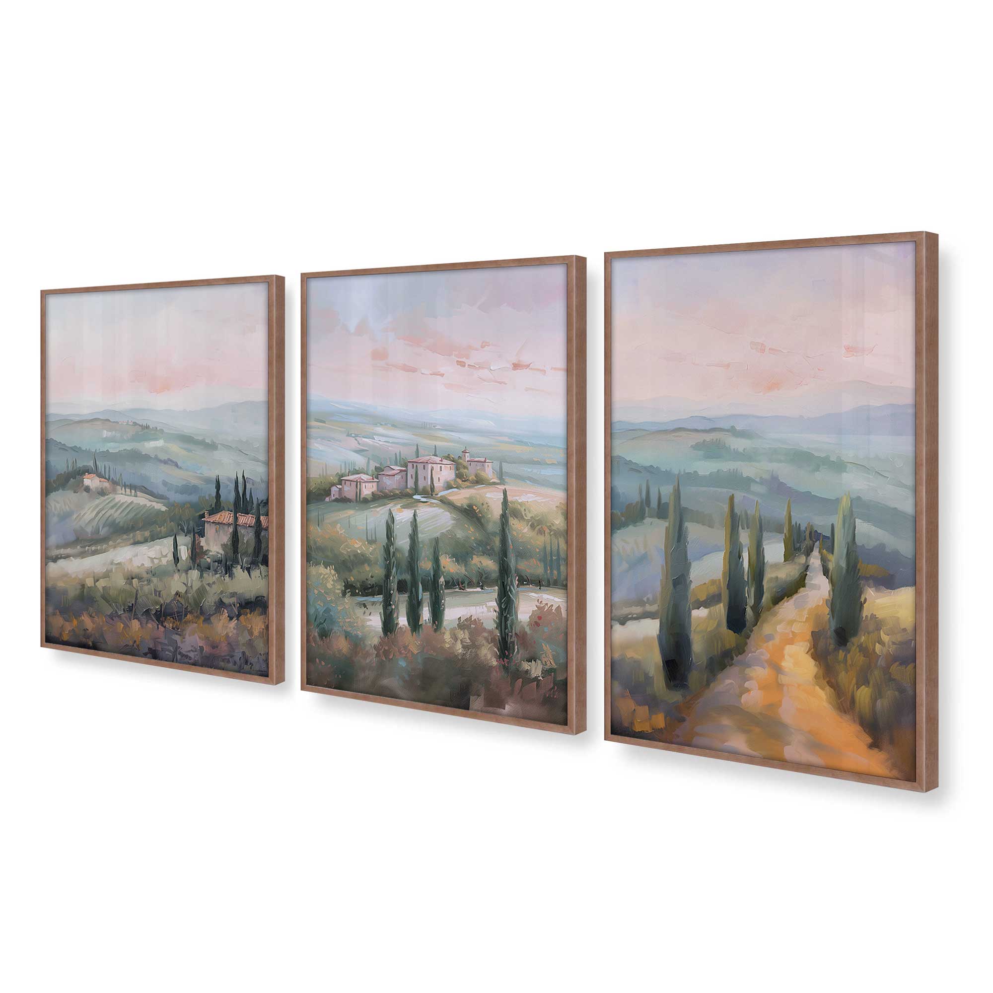 Tuscany Sunset Landscape Art Prints - Set of 3 High-Quality Archival Matte Paper Wall Decor for Living Room, Bedroom & Office