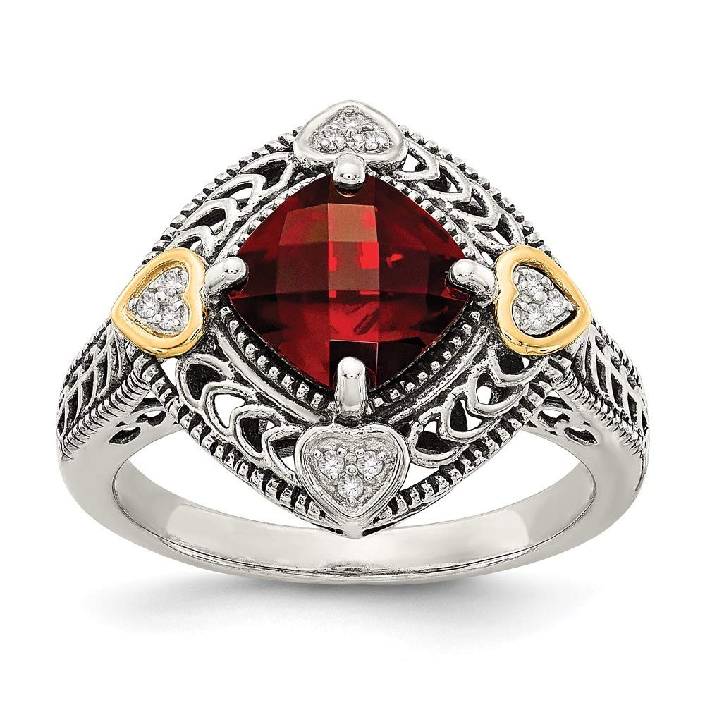 14K Diamond & Garnet 925 Sterling Silver Ring for Women - Size 6,7,8 - Elegant Jewelry Gift for Anniversary, Valentine's Day & Special Occasions