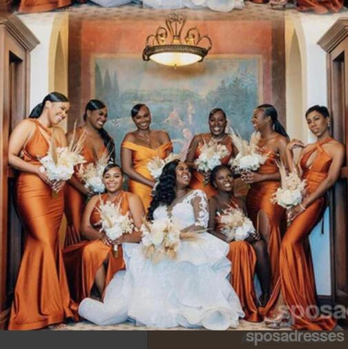 Elegant Burnt Orange Mermaid Bridesmaid Dresses - Affordable Long Formal Gowns for Weddings & Special Occasions | Style WG1280