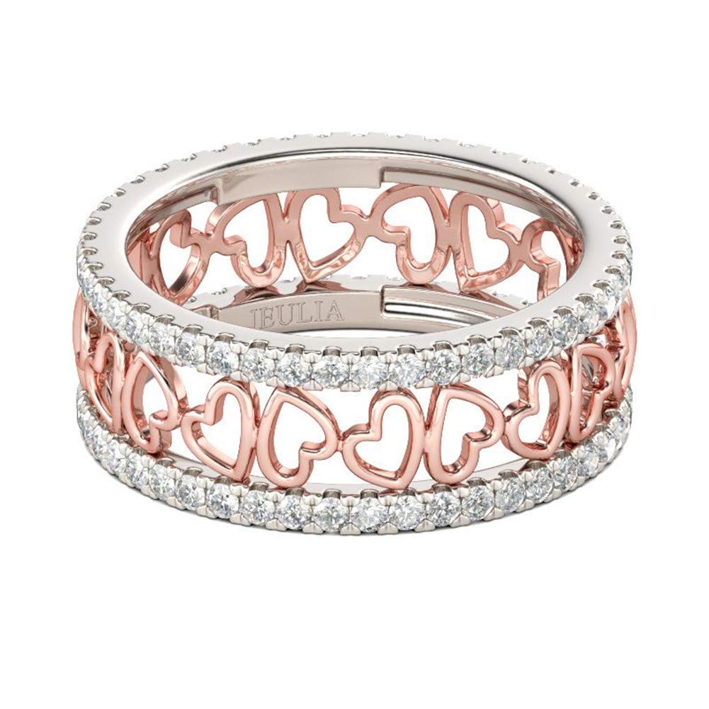 Jeulia 14K Rose Gold & White Gold Two Tone Engagement Ring Set for Women - Round Cut Cubic Zirconia Bridal Stackable Band Rings - Anniversary Promise Wedding Rings with Gift Box - Perfect for Proposals, Anniversaries & Special Occasions