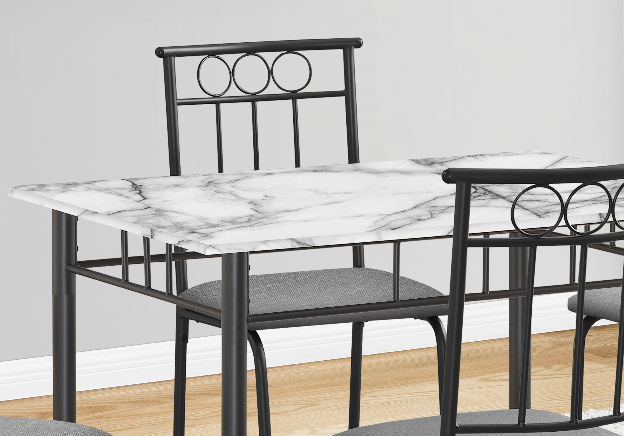 5-Piece White Marble Look Laminate Dining Table Set with Black Metal Frame - 40