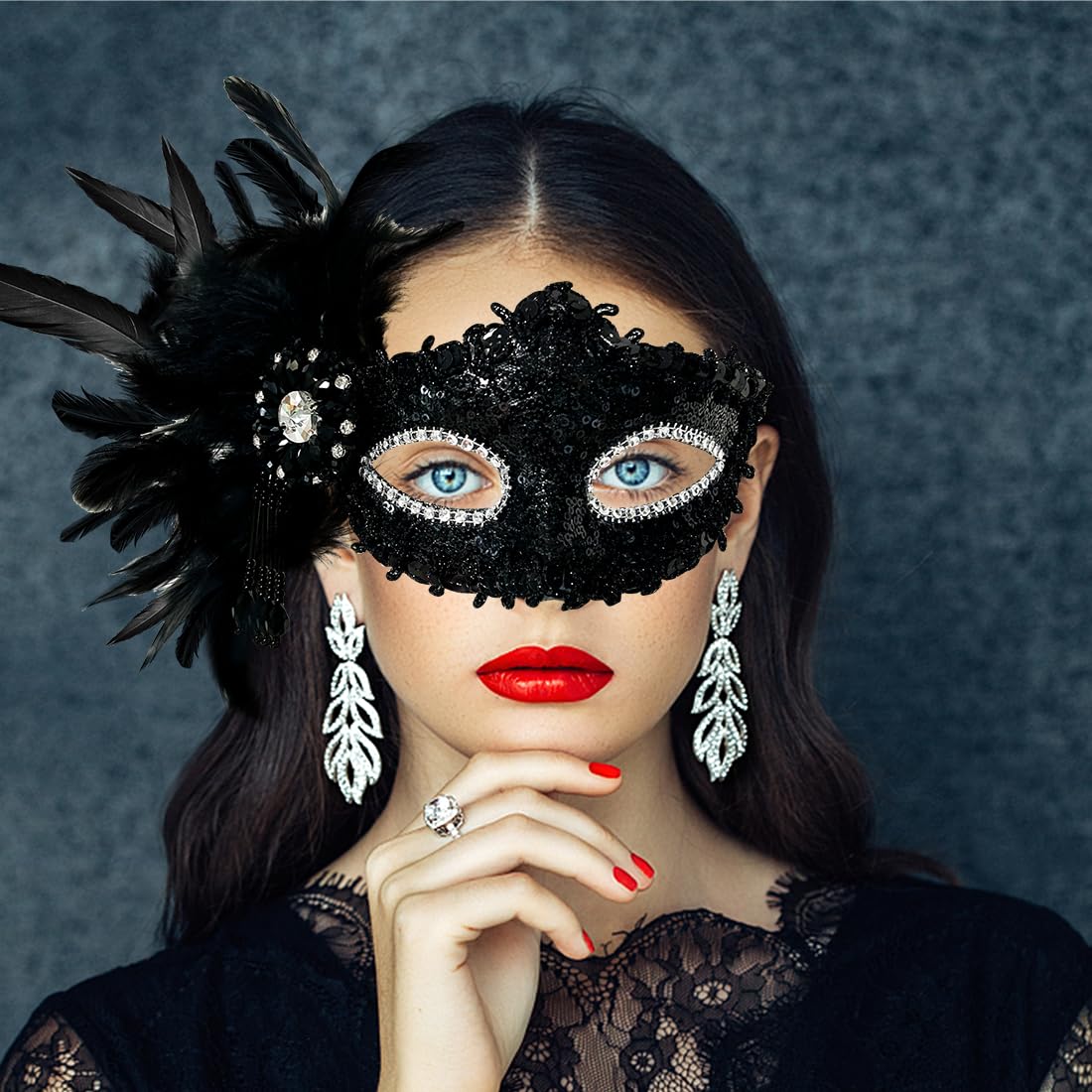 2025 New Feather Masquerade Mask for Women & Men - Elegant Couple Costume Accessory for Halloween, Mardi Gras, and Masquerade Parties