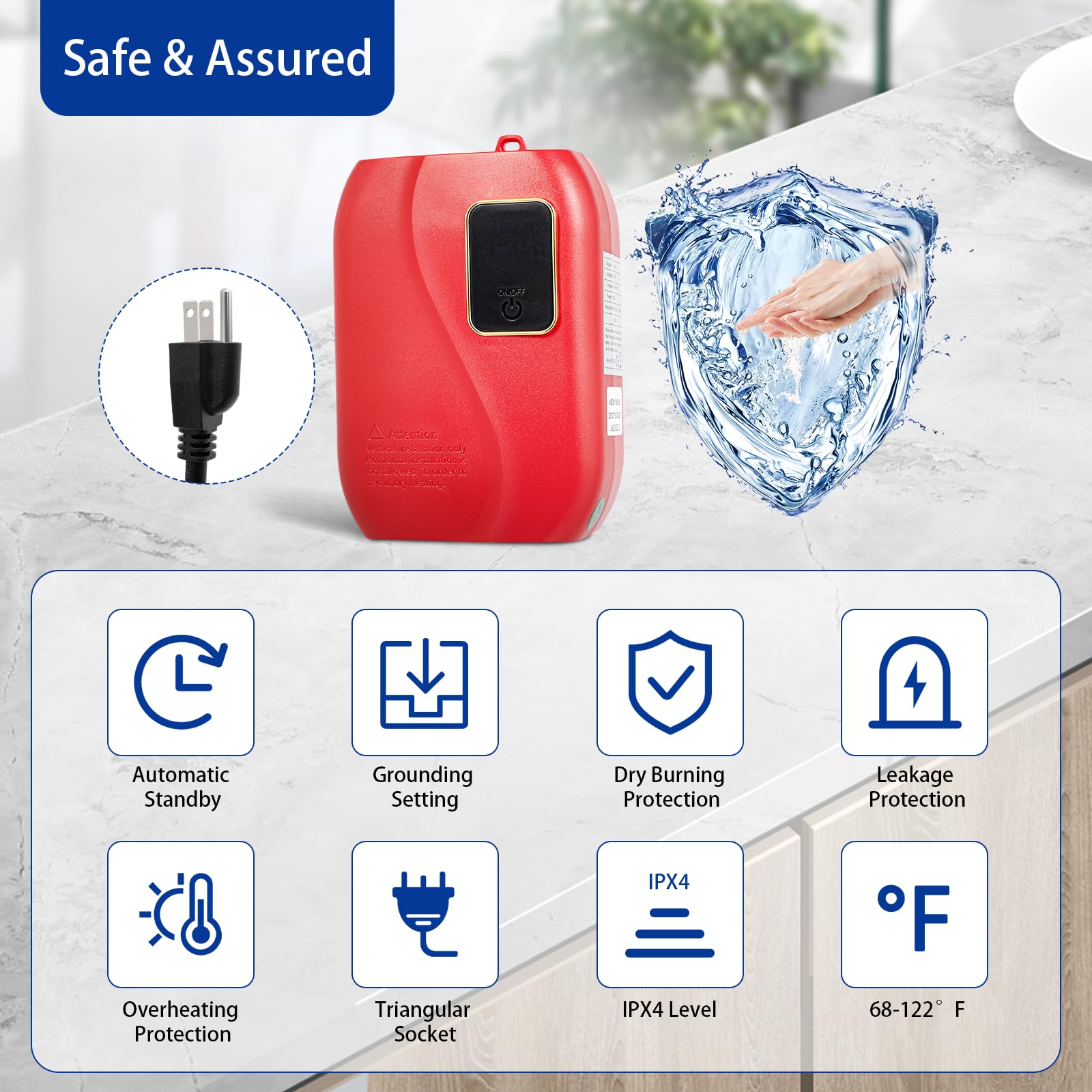RANZHIX Mini Tank Water Heater 110V Electric Tankless Instant Hot Water System for Bathroom, Kitchen & Washing - Compact & Efficient (Red) | Perfect for Small Spaces, RVs, Offices & Home Use