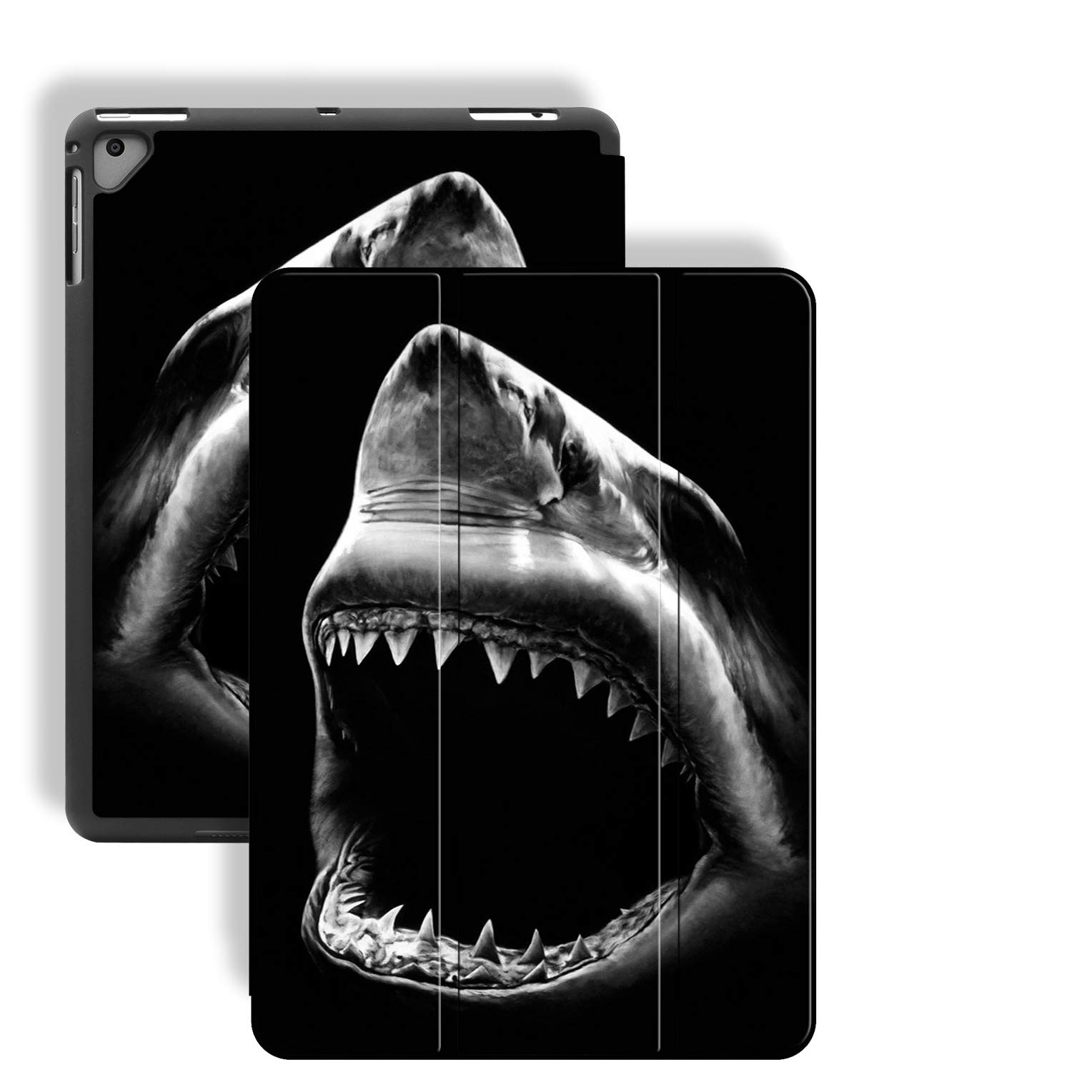 Premium PU Leather iPad 9.7 Case (2018/2017/Air 2) - Slim Protective Cover with Shark Pattern Design, TPU Back & Pencil Holder | Auto Wake/Sleep | Compatible with iPad 5th/6th Gen - Perfect for School, Work & Travel Protection