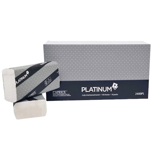 Premium Caprice Platinum 2-Ply Interleaved Towels - 24cm x 23cm (2400 Sheets) | Soft, Absorbent & Durable for Kitchen, Bathroom & Beauty Salon Use