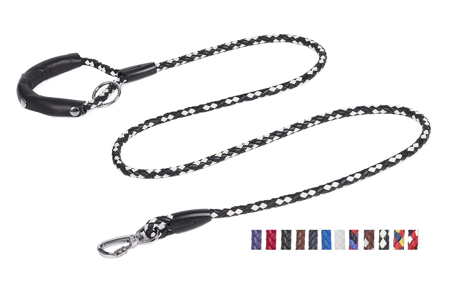 Premium Braided Leather Dog Leash - 4FT/5FT/6FT Heavy Duty Training Leash for Large, Medium & Small Dogs | Durable Walking & Running Leash for Pets (Black/White, 2/5