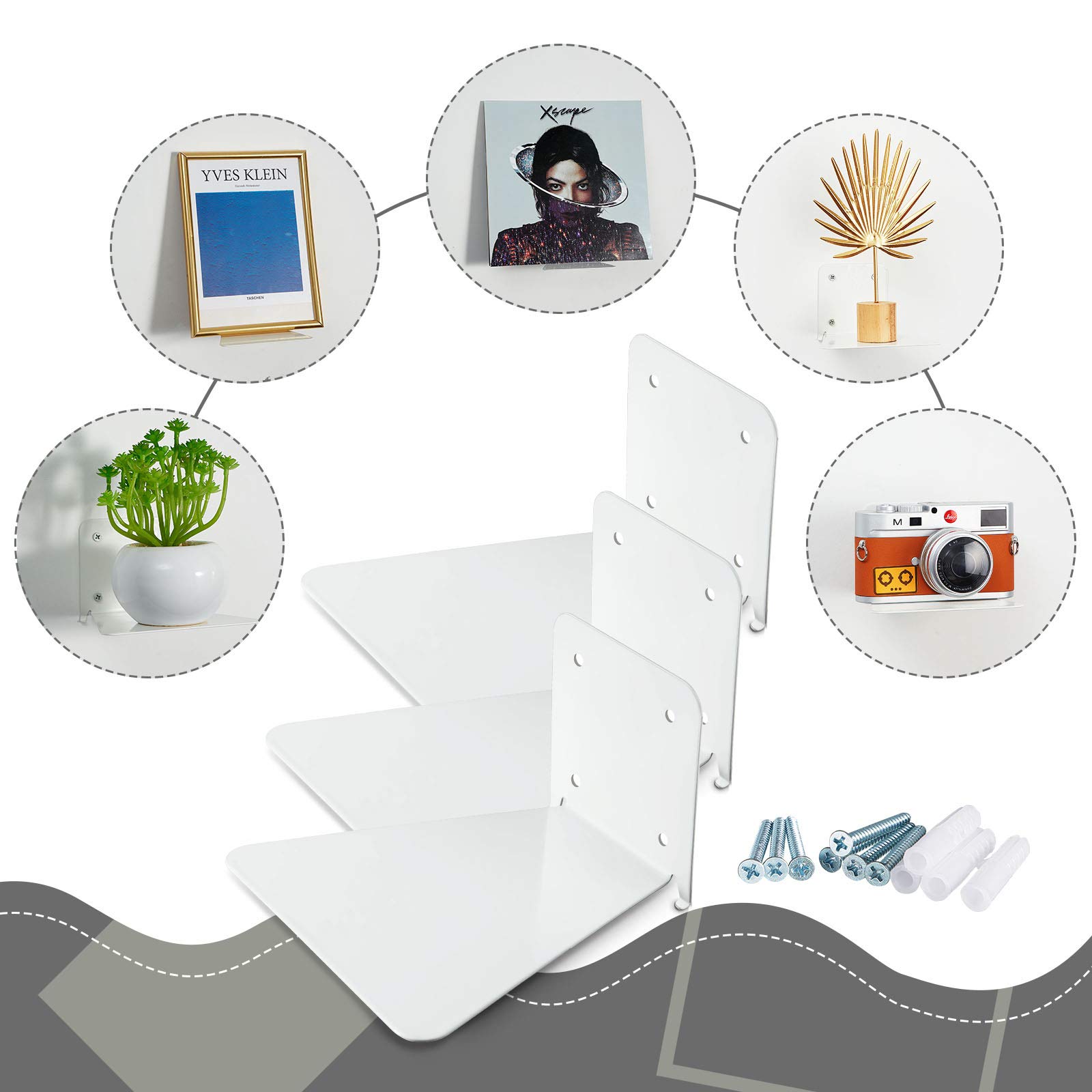 Jetec 6-Pack Invisible Floating Bookshelf Set - Heavy Duty Wall Mount Iron Shelves for Books, Decor & Storage - Perfect for Home, Office, Classroom & Library Organization (White) - Ideal for Small Spaces, Modern Decor & Book Display