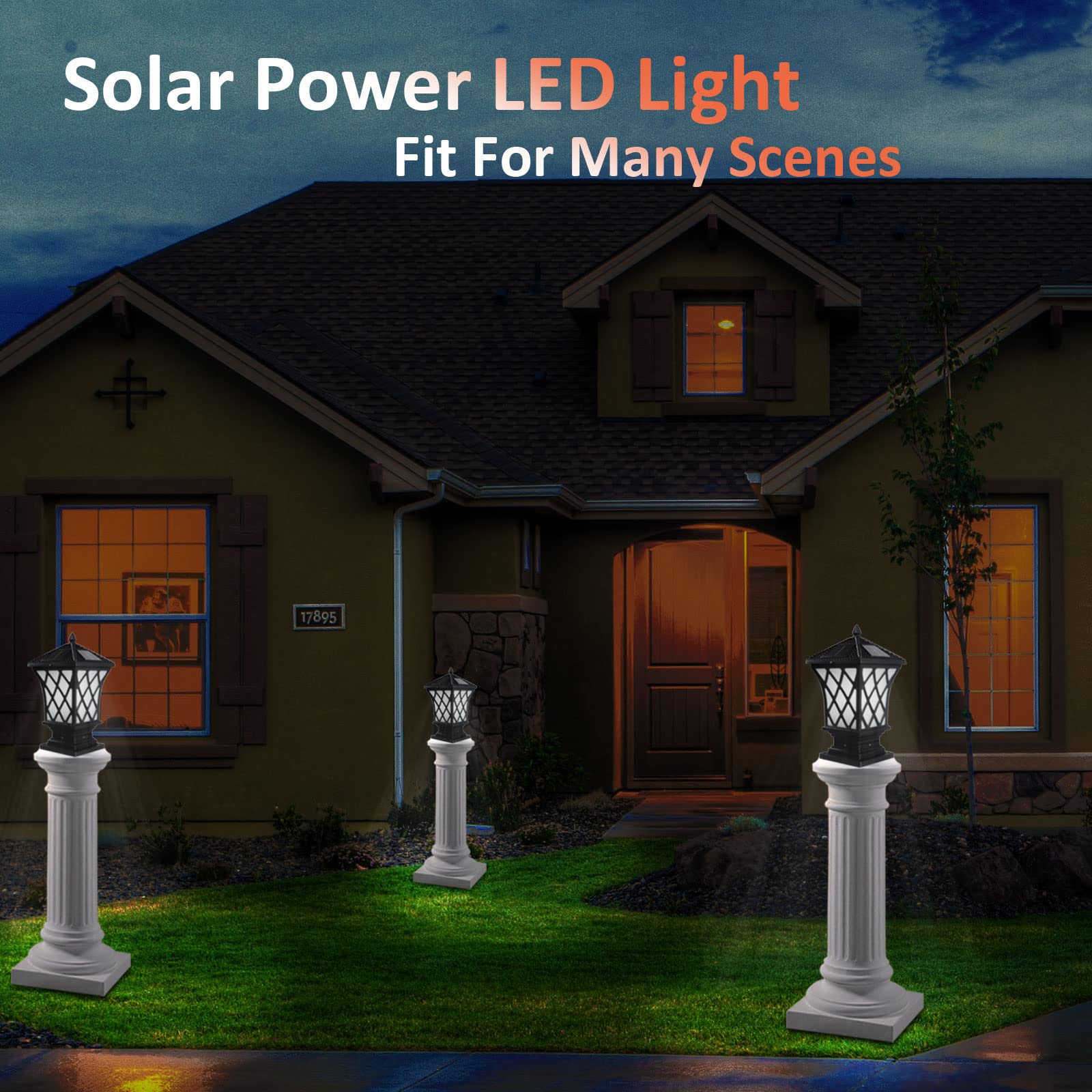 Kendal Large Outdoor Solar LED Lamp Post Light - Water-Resistant Solar Powered Pillar Light for Garden, Pathway, Driveway (2-Pack) - Perfect for Landscape Lighting & Nighttime Safety
