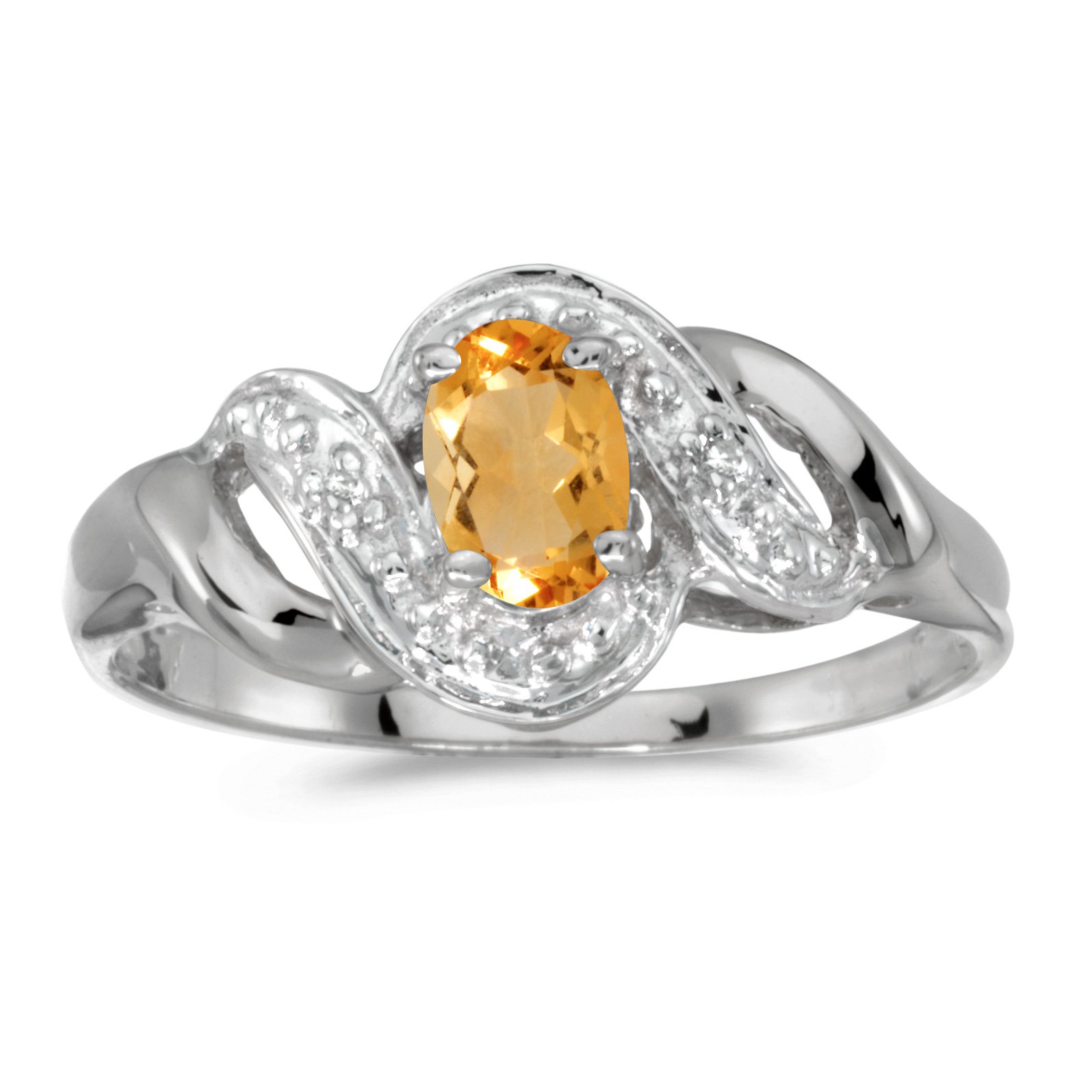 14K White Gold Oval Citrine and Diamond Swirl Ring for Women - Elegant Vintage Style Jewelry Gift for Anniversary, Birthday, or Special Occasion