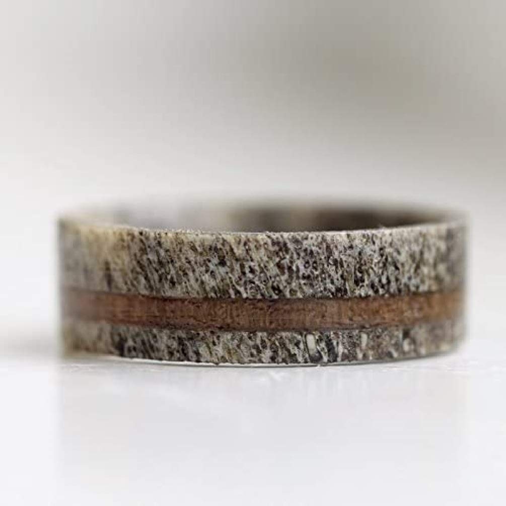 Pure Deer Antler Ring for Men & Women - Handcrafted Brown & Grey Deer Antler Wedding Band with Koa Wood Inlay - Unique Wooden Rings for Outdoor Enthusiasts & Nature Lovers - Perfect for Camping, Hiking & Rustic Weddings