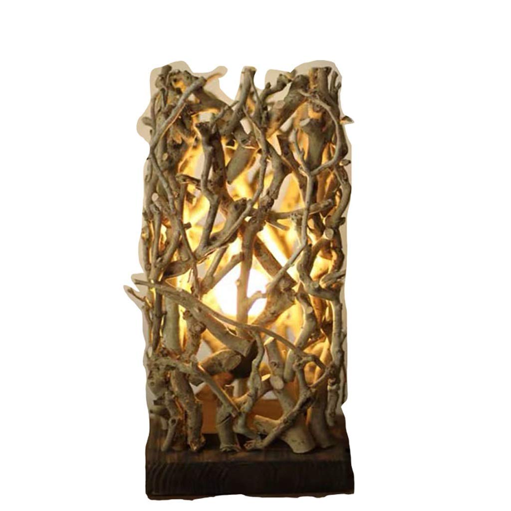 Hand-Woven Wooden Table Lamp - Nordic Retro Bedside & Desk Lamp with Button Switch, Eye-Caring Reading Light for Bedroom, Living Room, Tea Room & Nightstand | Natural Branch Design for Cozy Ambience
