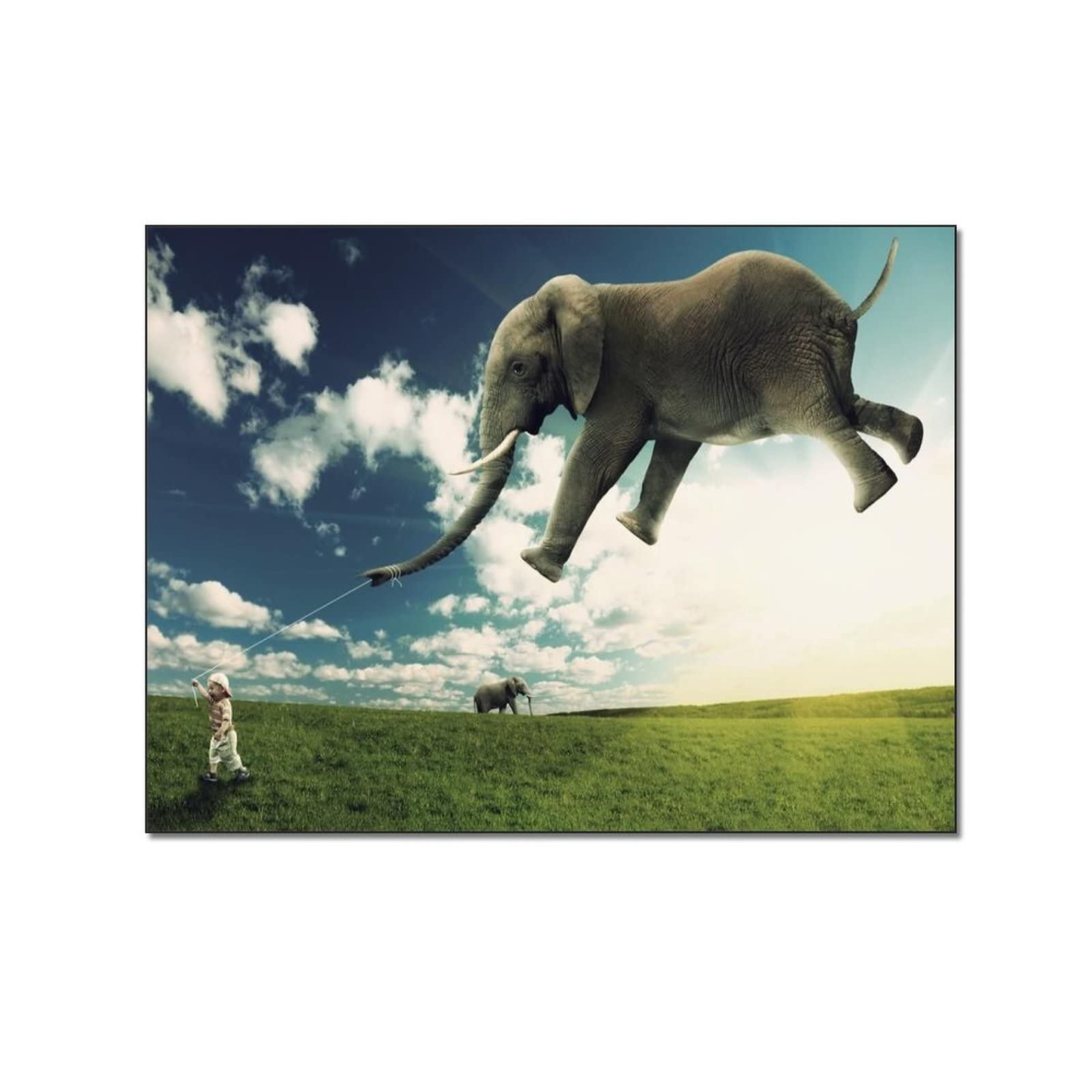 Abstract Elephant Kite Art Poster - Modern Canvas Wall Decor 12x16 inch (30x40cm) & 24x36 inch - Aesthetic Room Decor, Framed Wall Art, Unique Gift for Home & Office Decoration | Perfect for Living Room, Bedroom, Dorm or Workspace