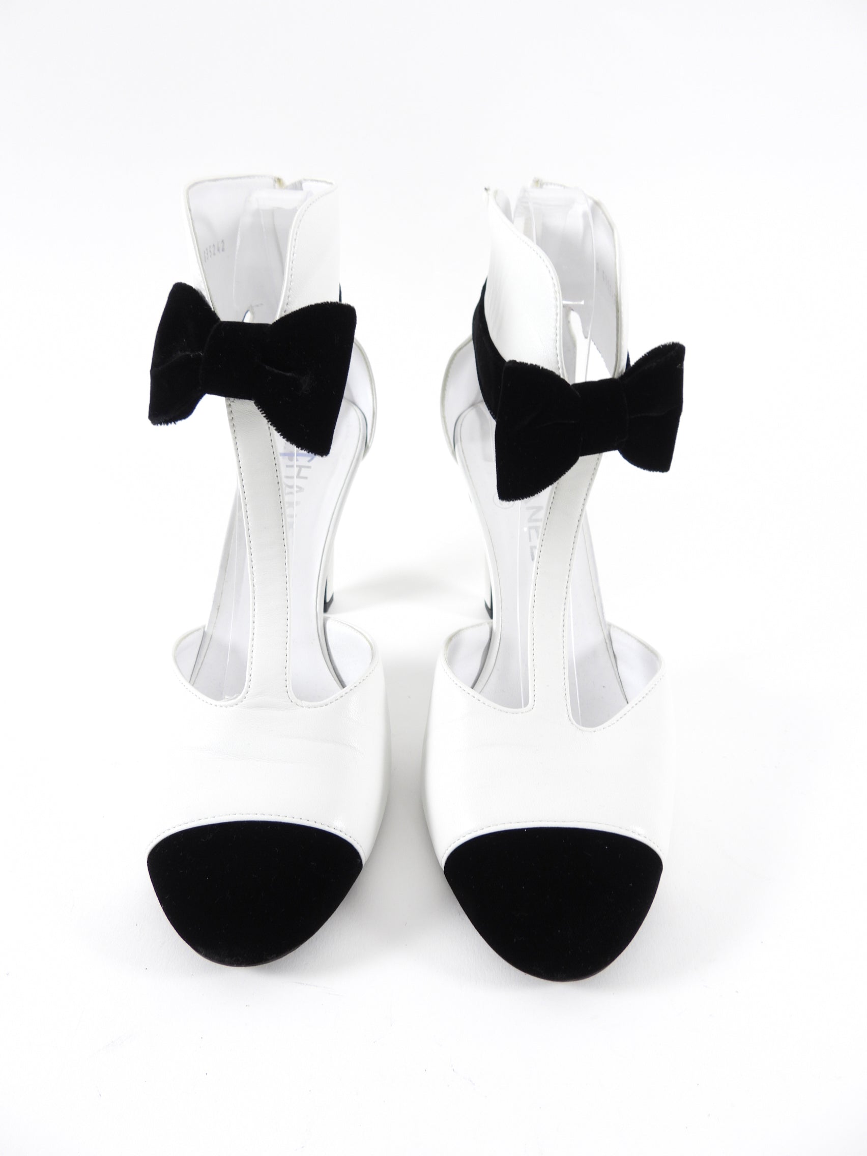 Chanel White Leather Black Velvet Cut-Out Cap Toe Ankle Boots Size 40C - Elegant Women's Fashion Boots for Parties, Weddings & Night Out