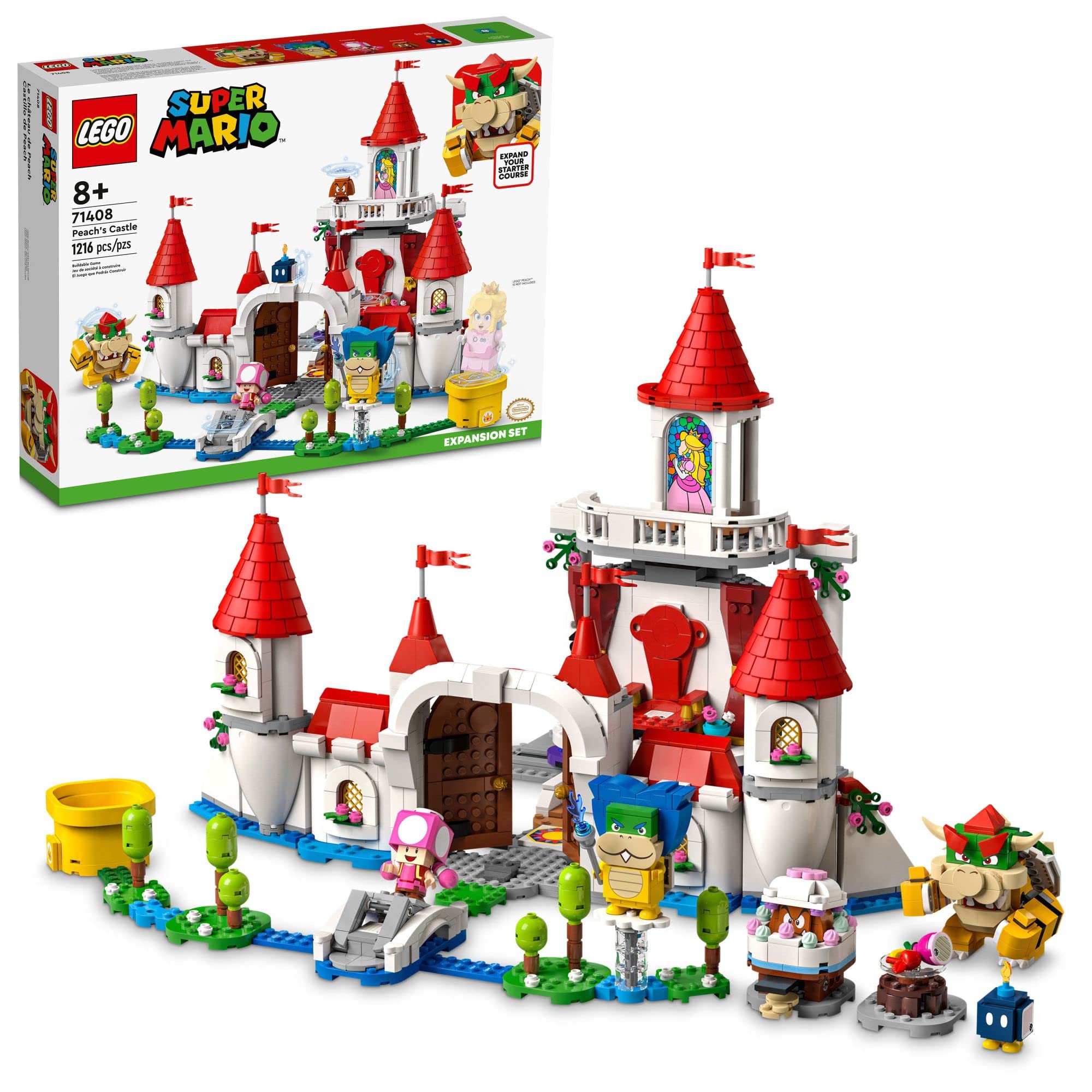 LEGO Super Mario Peach’s Castle Expansion Set 71408 | Interactive Building Toy with Bowser & Toadette Figures | Compatible with Starter Course | Gift for Kids Ages 8+ | Fun Family Game Night & Creative Play