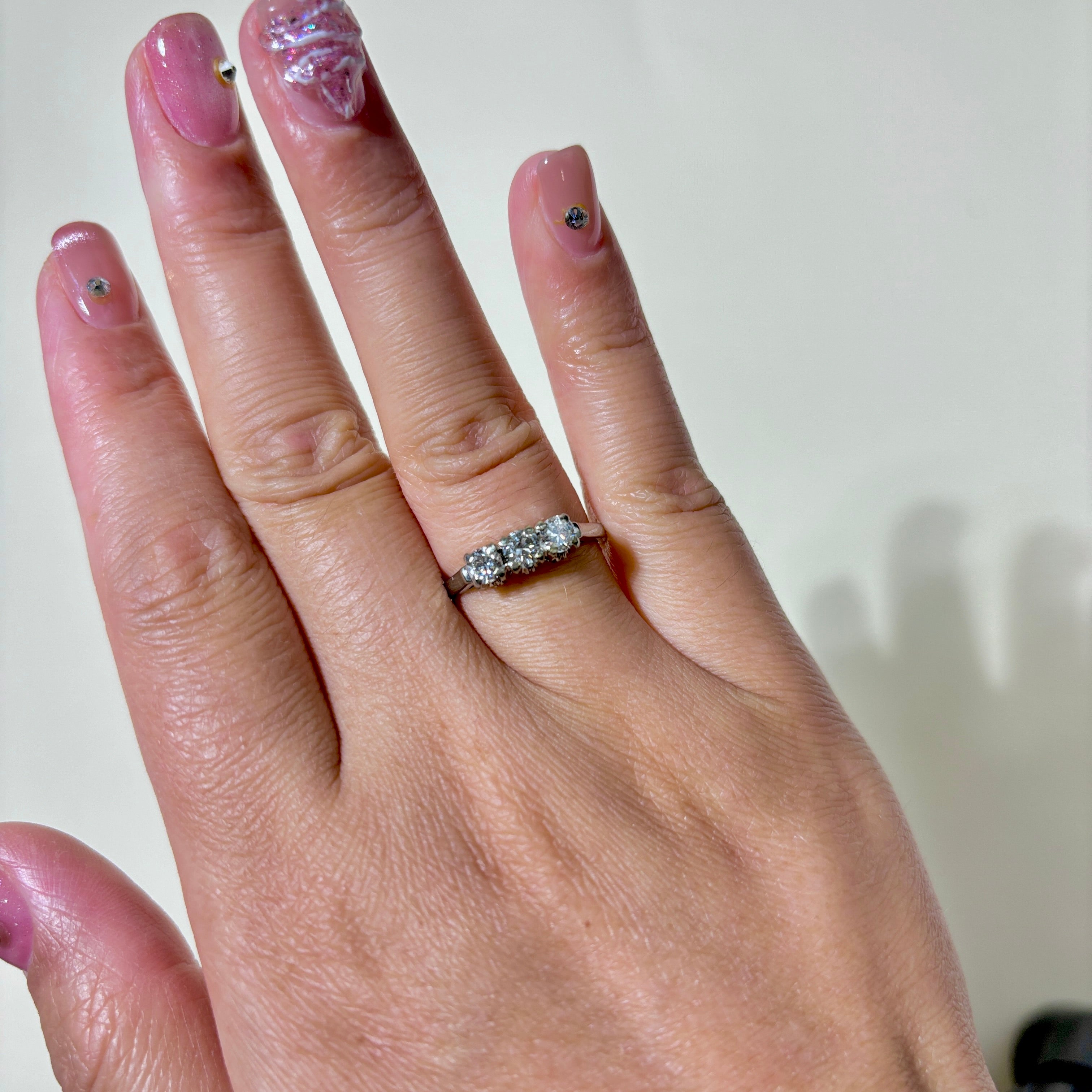 18K White Gold Three Stone Diamond Ring - 0.57ctw Total Weight - Size 7.5 - Elegant Engagement, Wedding or Anniversary Jewelry Gift for Her