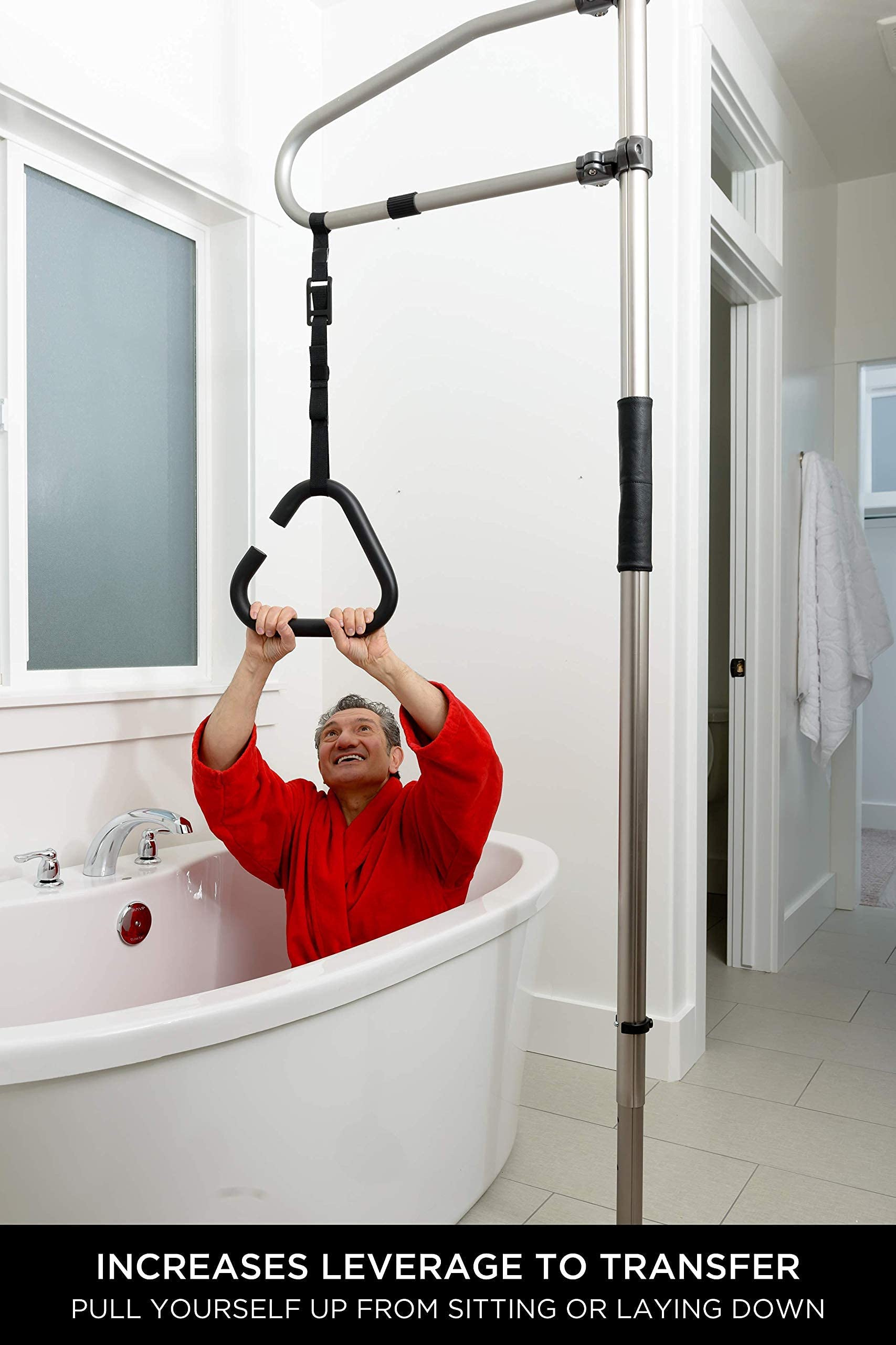 Signature Life Trapeze Grab Bar - Compatible with Signature Life Sure Stand Pole - Durable Graphite Finish - Bathroom Safety Handle for Seniors & Disabled - Shower & Toilet Support Bar