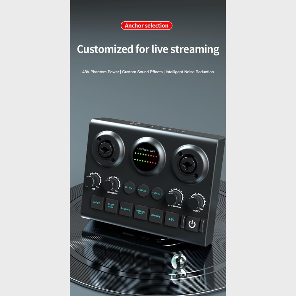 Kioball Professional USB Microphone Sound Card - Portable Audio Interface for Live Singing, Streaming & Recording - Compatible with Mics & Instruments (Perfect for Podcasts, Karaoke & Home Studios)