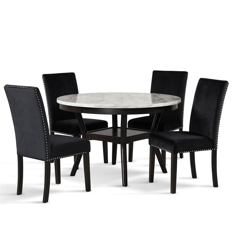 Celeste Faux Marble Round Dining Table 48 Inch - Modern Espresso Finish - Perfect for Small Space Dining Rooms, Kitchen Nooks & Apartment Living
