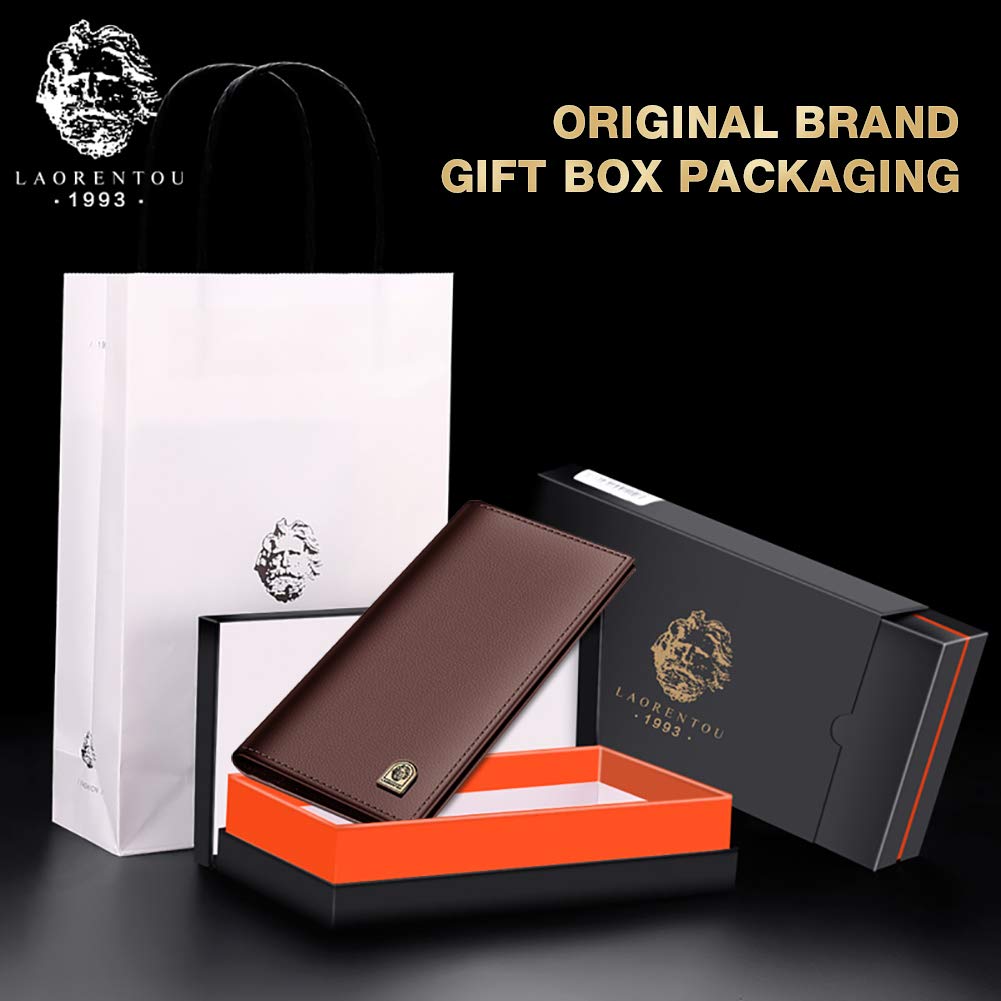 LAORENTOU Genuine Leather Bifold Wallet for Men with Zipper Coin Pocket - Slim RFID Blocking Money Clip Wallet - Perfect for Everyday Carry, Travel & Business (Brown)