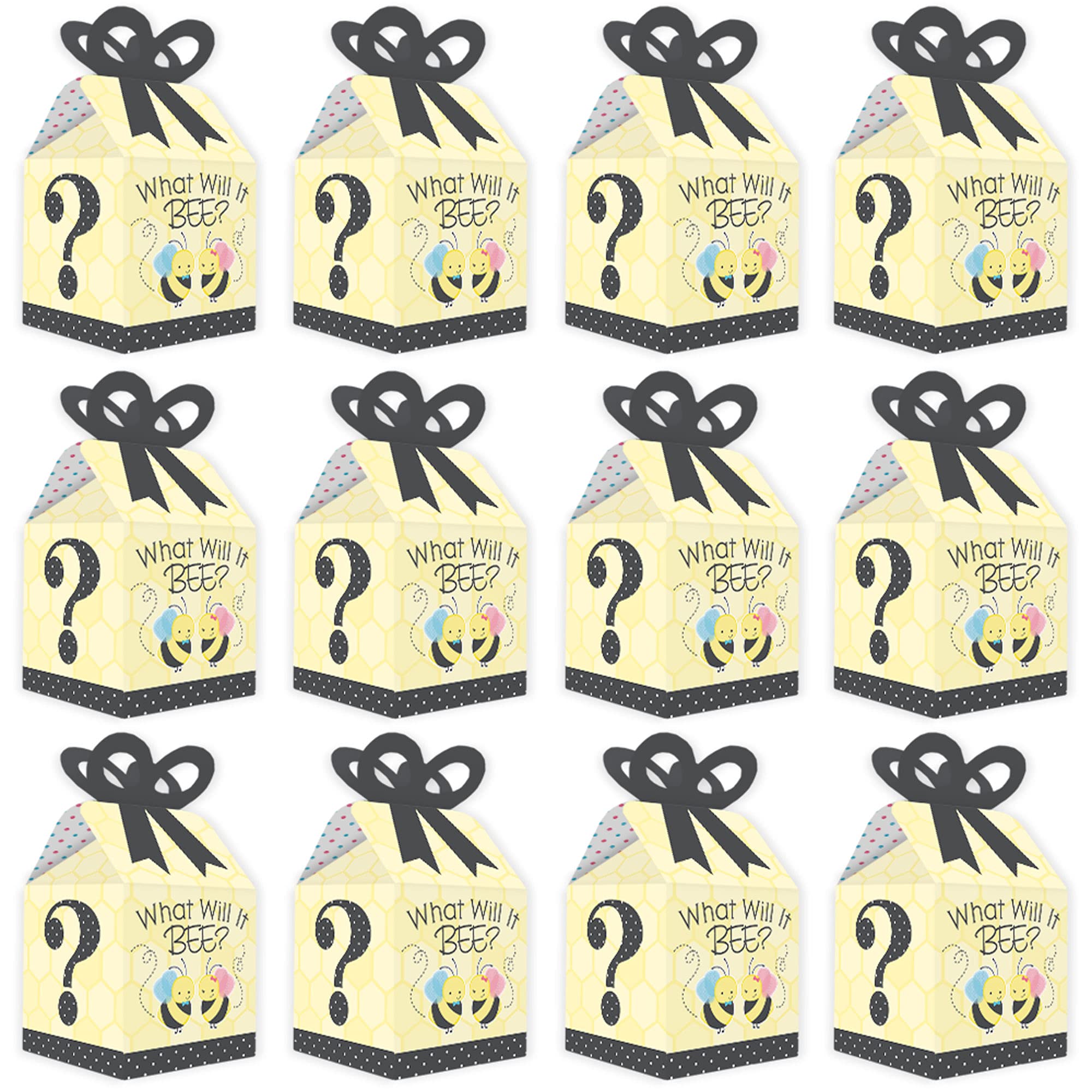 Big Dot of Happiness What Will It Bee? - 12-Pack Square Favor Gift Boxes for Gender Reveal Parties - Perfect for Baby Showers, Bridal Showers & Birthday Celebrations