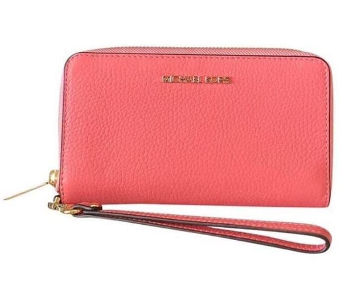 Michael Kors Jet Set Travel Large Flat Multifunction Phone Case Wristlet - Pebble Leather Crossbody Bag for Women, Perfect for Travel, Work & Everyday Use