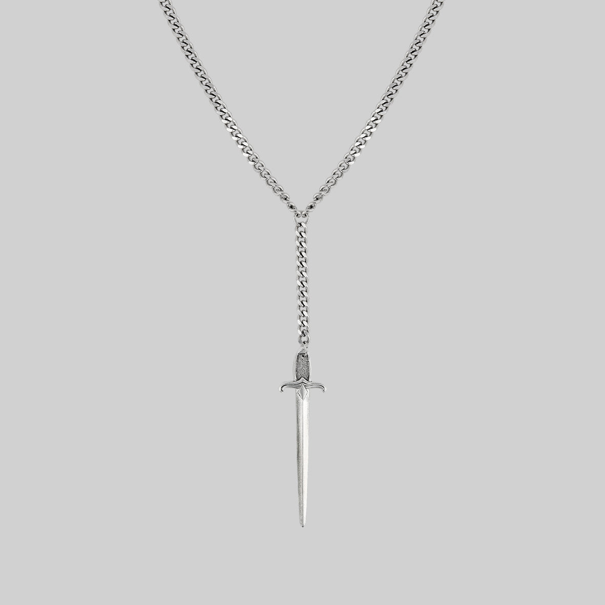 DEMISE. Sword Lariat Necklace - Sterling Silver Gothic Jewelry for Women, Punk Choker Necklace for Halloween Costume & Cosplay Accessories