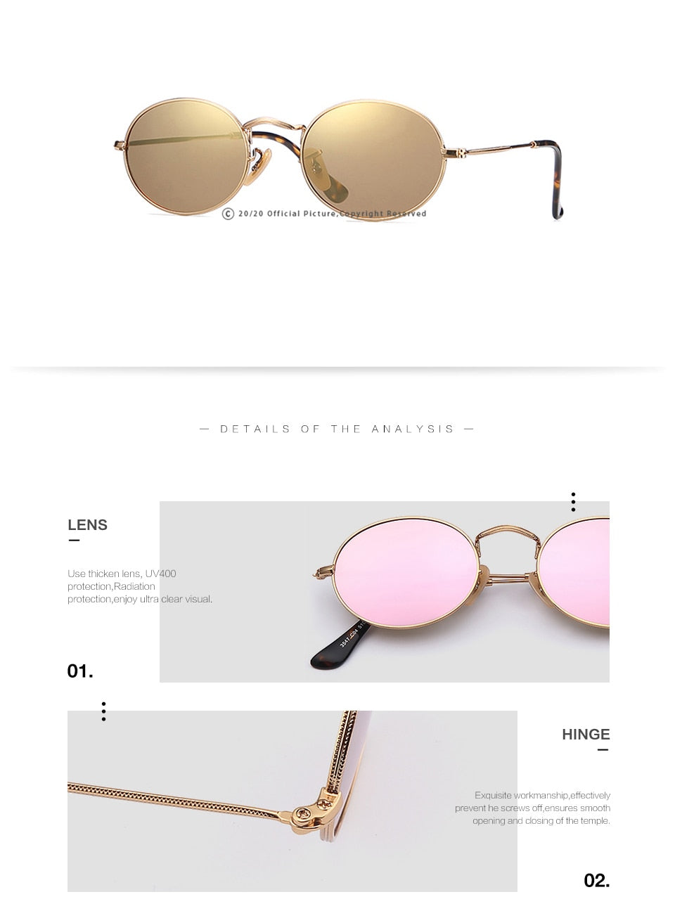 20/20 Polarized Oval Driving Sunglasses for Men & Women - UV Protection, Anti-Glare, Lightweight Comfort - Perfect for Road Trips, Commuting & Outdoor Activities (Model C030)