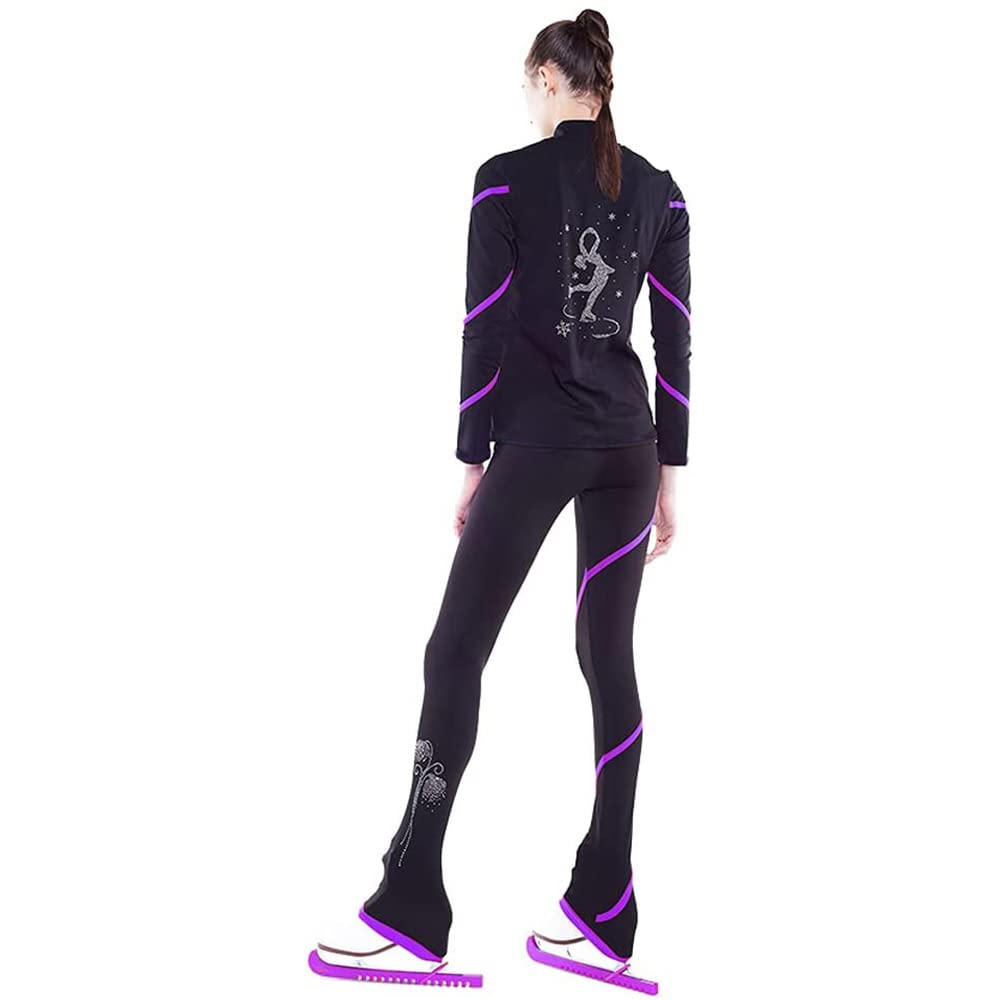 LIUHUO Women's Figure Skating Spiral Jacket & Fleece Pants Set - Yellow Winter Training Outfit for Girls & Women | Ice Skating Practice, Cold Weather Performance, Gym Workout Wear