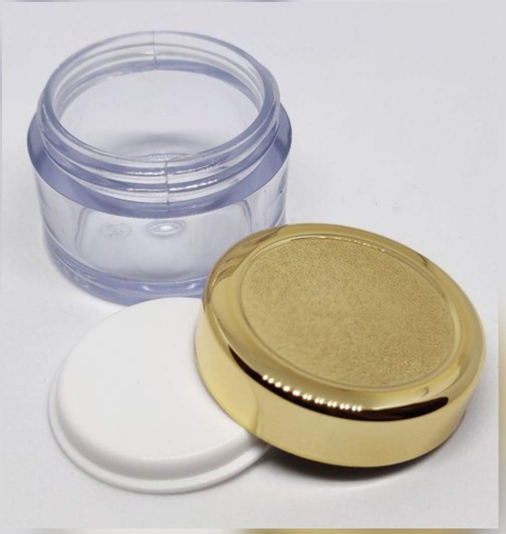 Dinemart 10-Pack 8GMS Sanjar Acrylic Empty Cosmetic Containers with Gold & White Lids - Perfect for DIY Lip Balm, Skin Care, Body Butter - Clear 8GM Set (Great for Home Spa & Travel Organization)