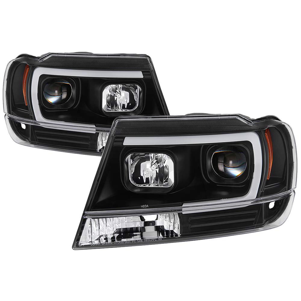 99-04 Jeep Grand Cherokee LED Tube DRL Headlights - Black/Clear Lens for Enhanced Visibility & Style | Perfect for Off-Roading & Night Driving