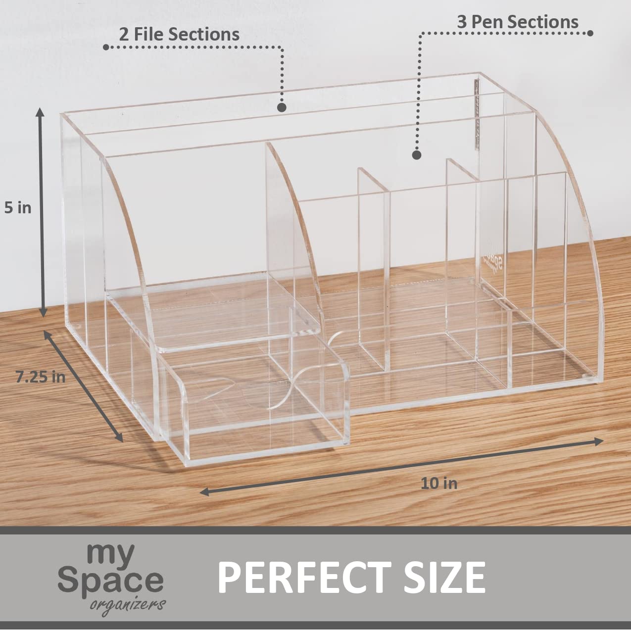 Clear Acrylic Desk Organizer with 9 Compartments - Office Supplies & Stationery Storage - Modern Home & Office Desktop Organizer for Pens, Paper Clips, Sticky Notes - Perfect for Work Desks, Study Tables & Home Office Decor