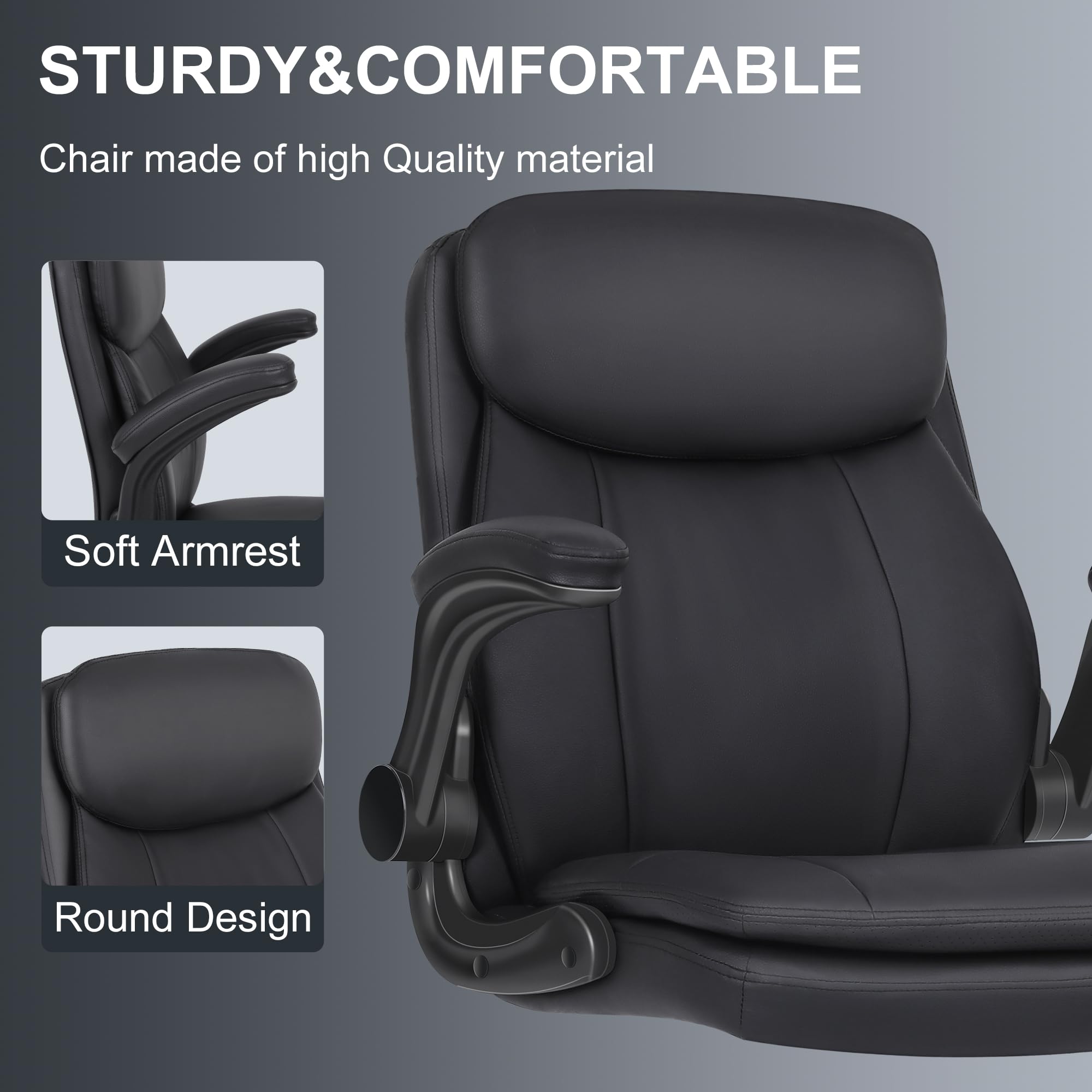 Misolant Adjustable Height Drafting Chair - Ergonomic High Office Chair for Standing Desks, Leather Executive Chair with Flip-Up Armrests - Perfect for Architects, Artists & Counter Height Workspaces