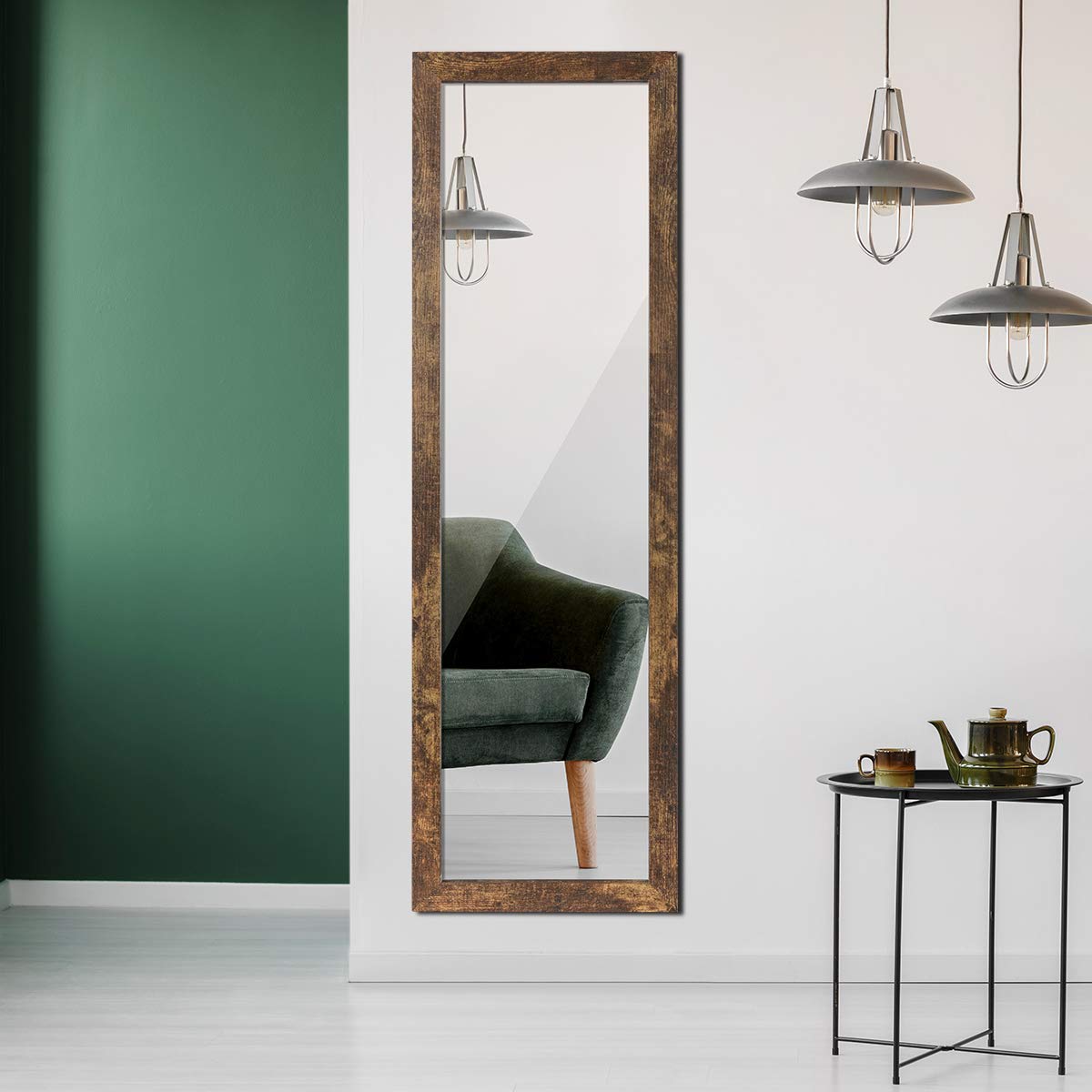 Sunix 48x14 Inch Full Length Wall Mirror with Rustic Wood Frame - Hanging Door & Body Mirror for Bedroom, Living Room, Entryway & Dressing Area