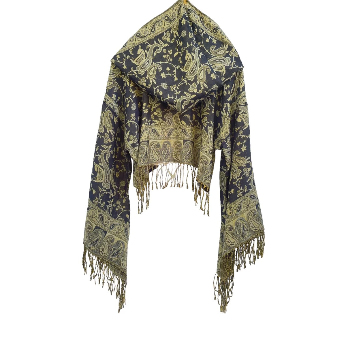Butterfly Bell Pashmina Shawl - Egyptian Navy & Gold Luxury Wrap for Women - Perfect for Evening Parties, Weddings & Special Occasions