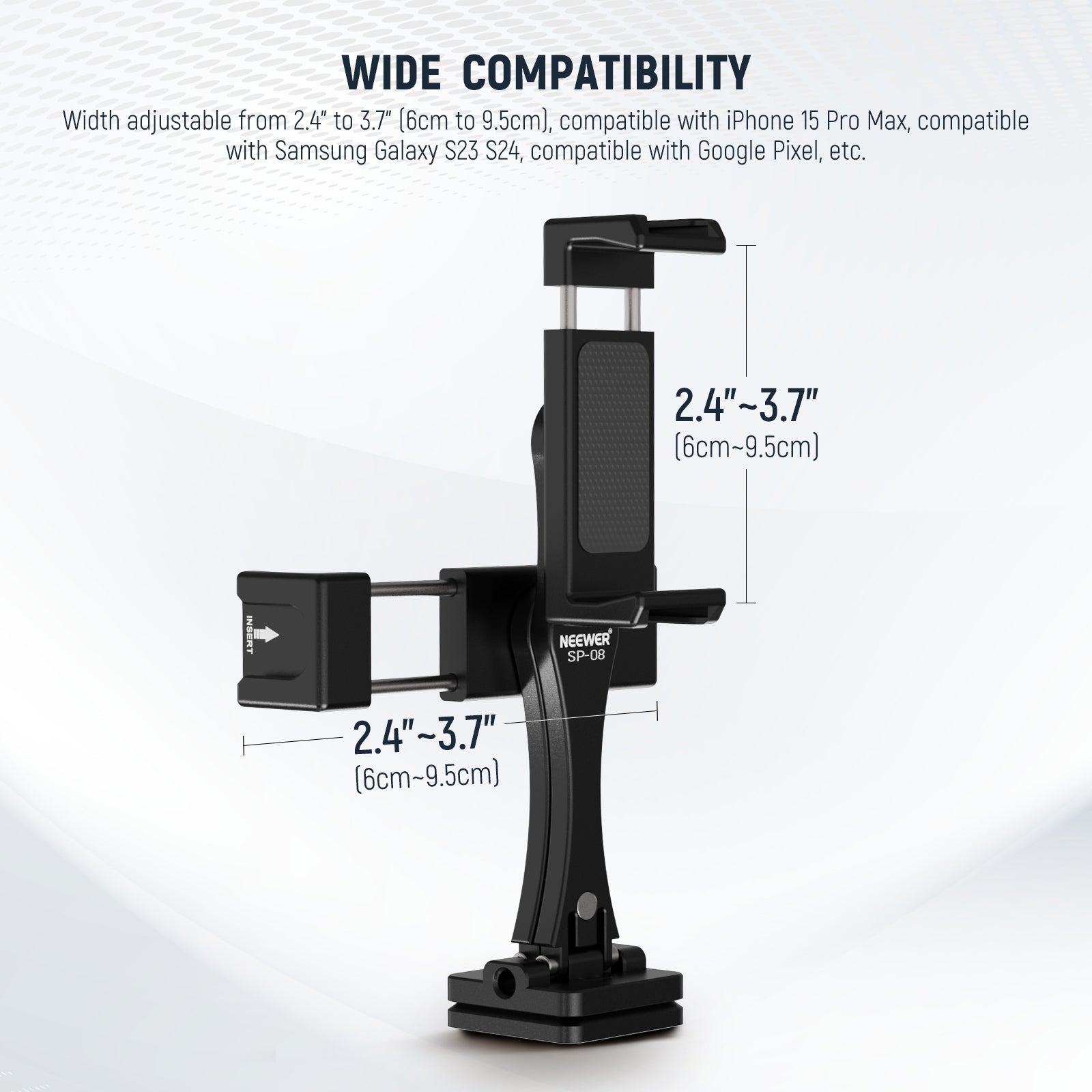NEEWER SP 08 Metal Phone Tripod Mount Adapter - Universal Smartphone Holder for DSLR Camera Tripods - Perfect for Vlogging, Photography & Video Shooting