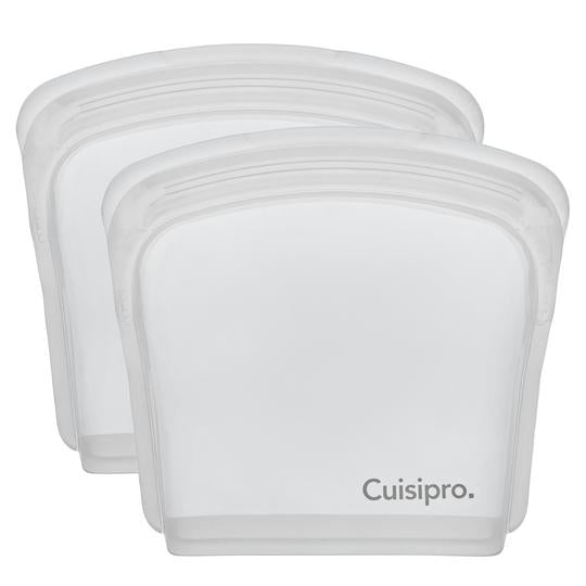 Cuisipro Silicone Pack it Bag Set of 2 - 200ml (6.75oz) Stand Up Freezer Storage Bags - Clear Reusable Food Containers for Meal Prep, Snacks & Travel