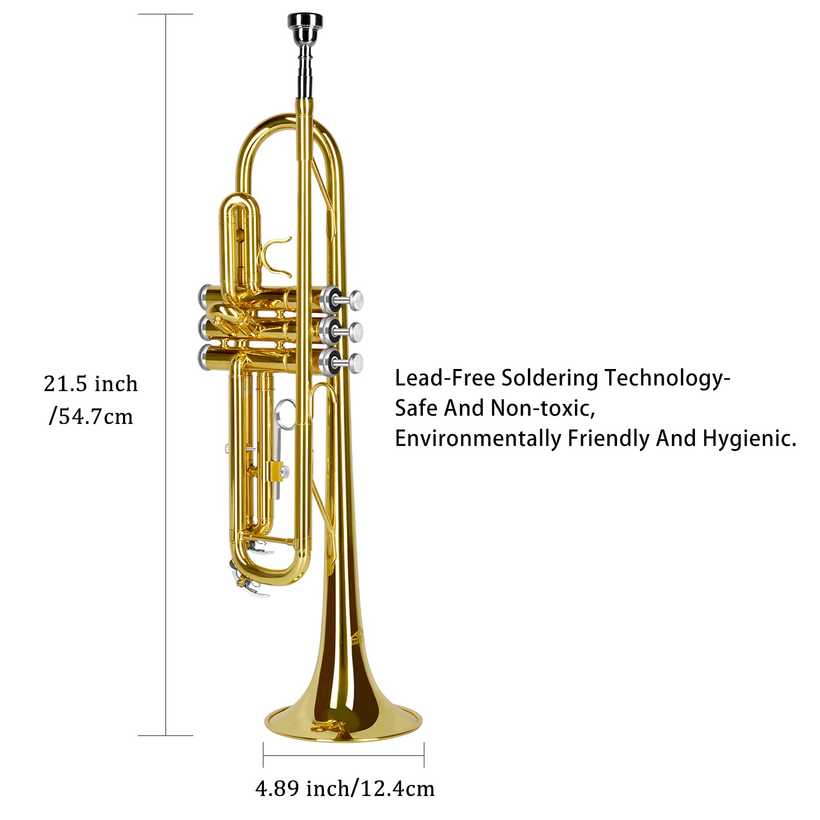 EASTROCK Bb Trumpet Gold - Professional Standard Brass Trumpet Set with 7C Mouthpiece, Carrying Case, Gloves & Cleaning Kit - Perfect for Beginners, Students & Band Performances