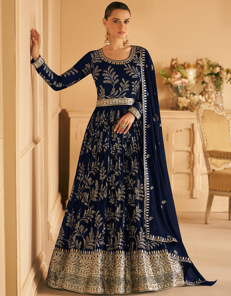 Elegant Blue Faux Georgette Anarkali Pant Suit for Women - Perfect for Weddings, Parties & Festive Occasions