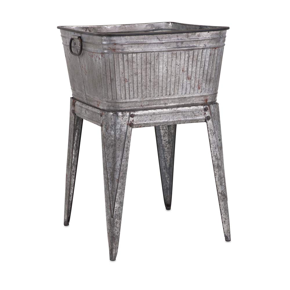 IMAX 65345 Perryman Galvanized Beverage Tub with Stand - Lightweight Iron Drink Cooler for Parties, Camping & Outdoor Use | Perfect for Pet Bathing, Firewood Storage, Vegetable Display & Wine Chilling