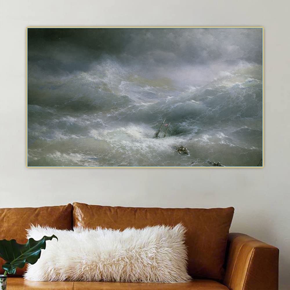 Ivan Aivazovsky 'The Wave, Shipwreck 1889' Canvas Wall Art - 31x53 Inch Unframed Painting for Living Room & Bedroom Decor - Perfect for Coastal, Nautical or Classic Home Interior Design