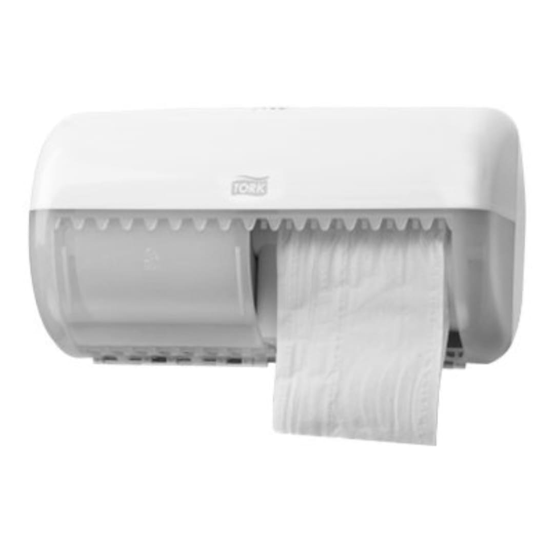 Tork T4 Twin Conventional Toilet Paper Dispenser - White (Model 557000) | Wall-Mounted Bathroom Tissue Holder for Commercial & Home Use