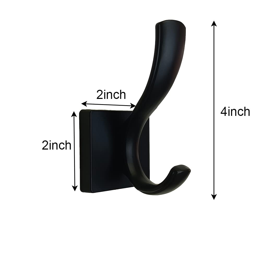 Black Heavy Duty Wall Mount Hooks for Towels, Robes, Coats & Clothes - 2 Pack - Bathroom, Bedroom, Kitchen, Pool, Garage & Hotel Use - Durable Multi-Purpose Hanging Hooks for Home & Commercial Spaces