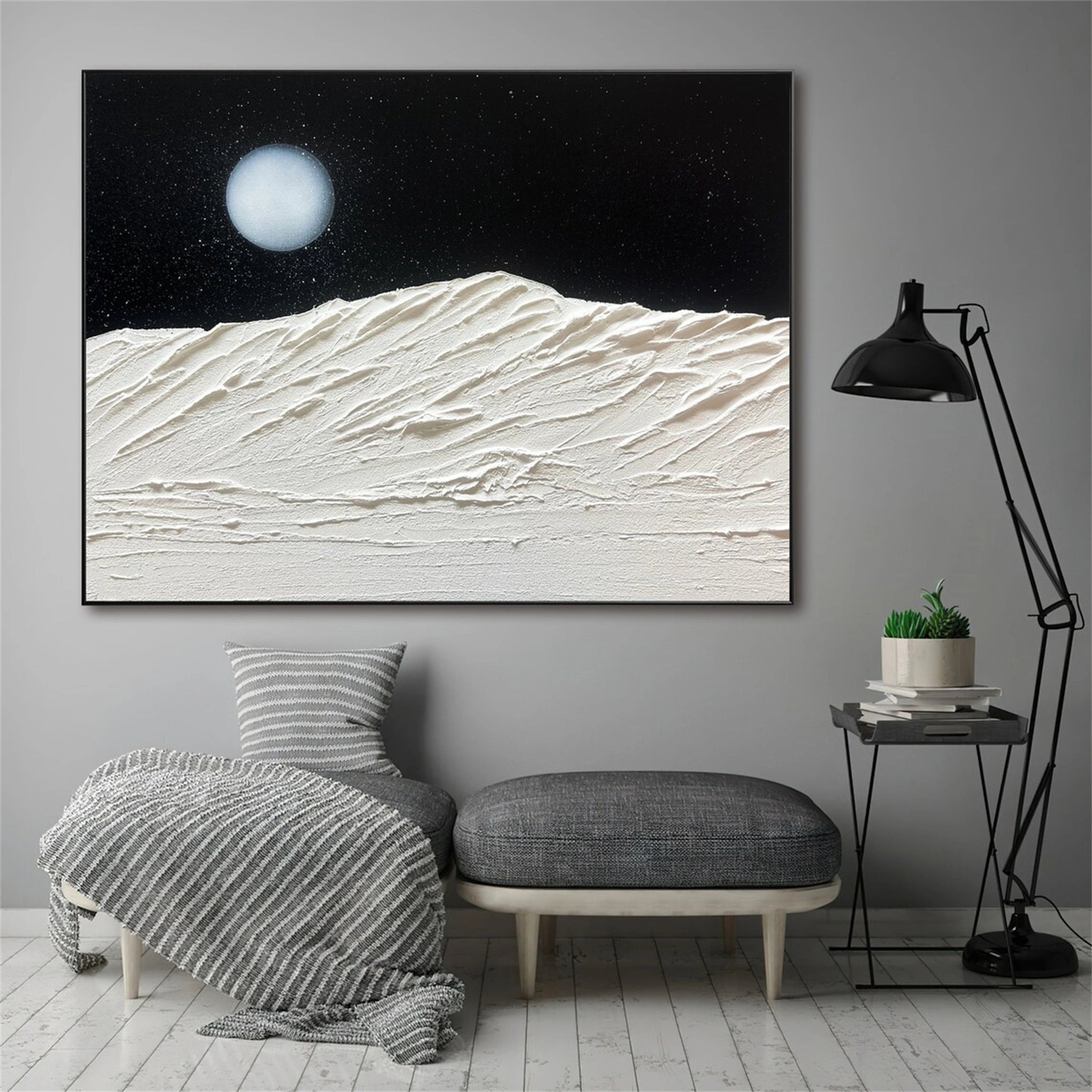 Black and White Textured Minimalist Wall Art Print #MZ060 - Modern Abstract Canvas Painting for Living Room, Bedroom & Office Decor