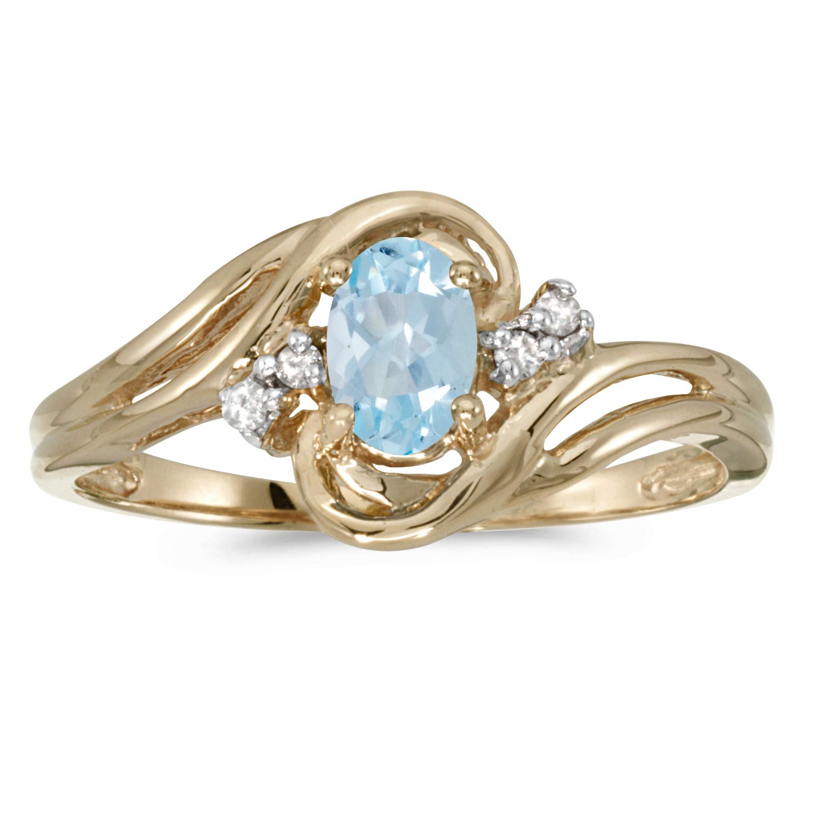 14K Yellow Gold Oval Aquamarine and Diamond Ring - Elegant March Birthstone Jewelry for Women, Perfect for Engagement, Anniversary & Special Occasions