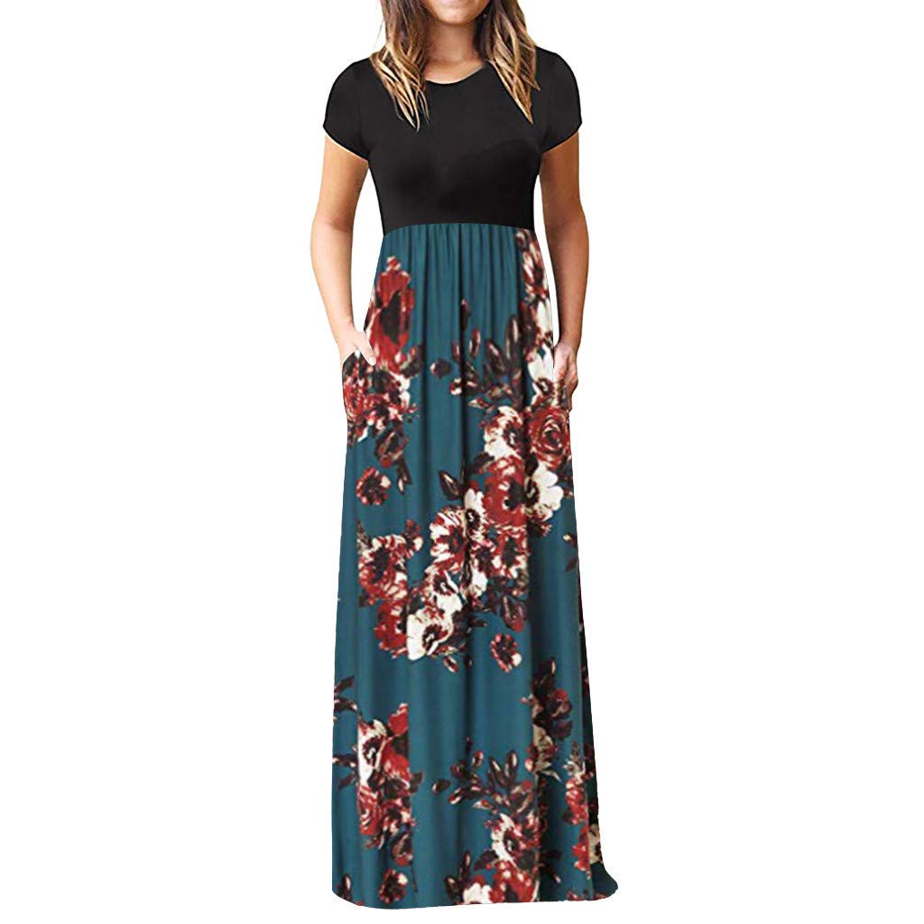 Melupa Women's Casual Short Sleeve Loose Maxi Dresses with Pockets - Comfortable Long Summer Dress for Beach, Vacation & Everyday Wear