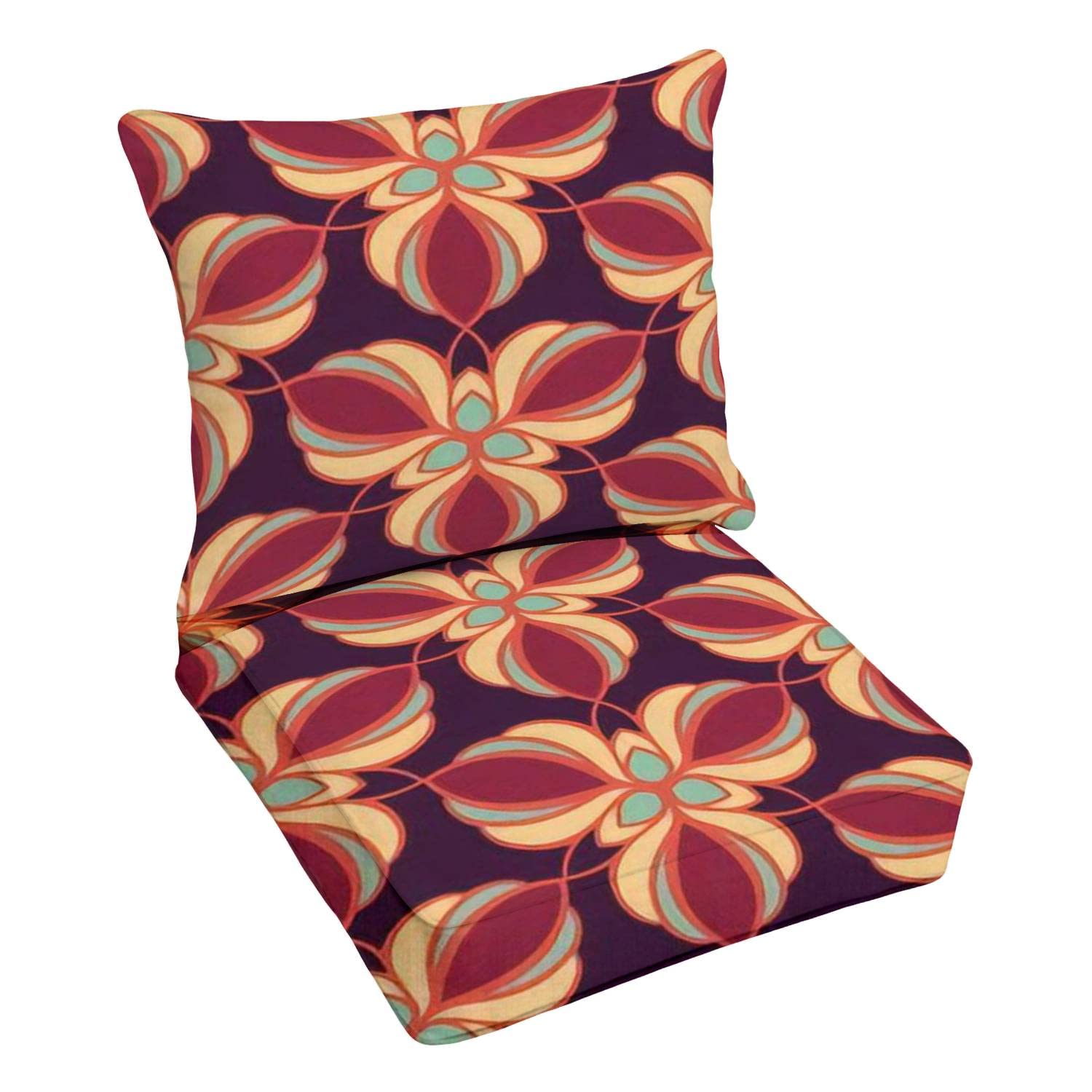Premium Outdoor Deep Seating Cushion Set - Moroccan Floral Print Waterproof Patio Furniture Cushions for Lounge Chairs - Perfect for Backyard, Poolside & Garden Conversation Areas