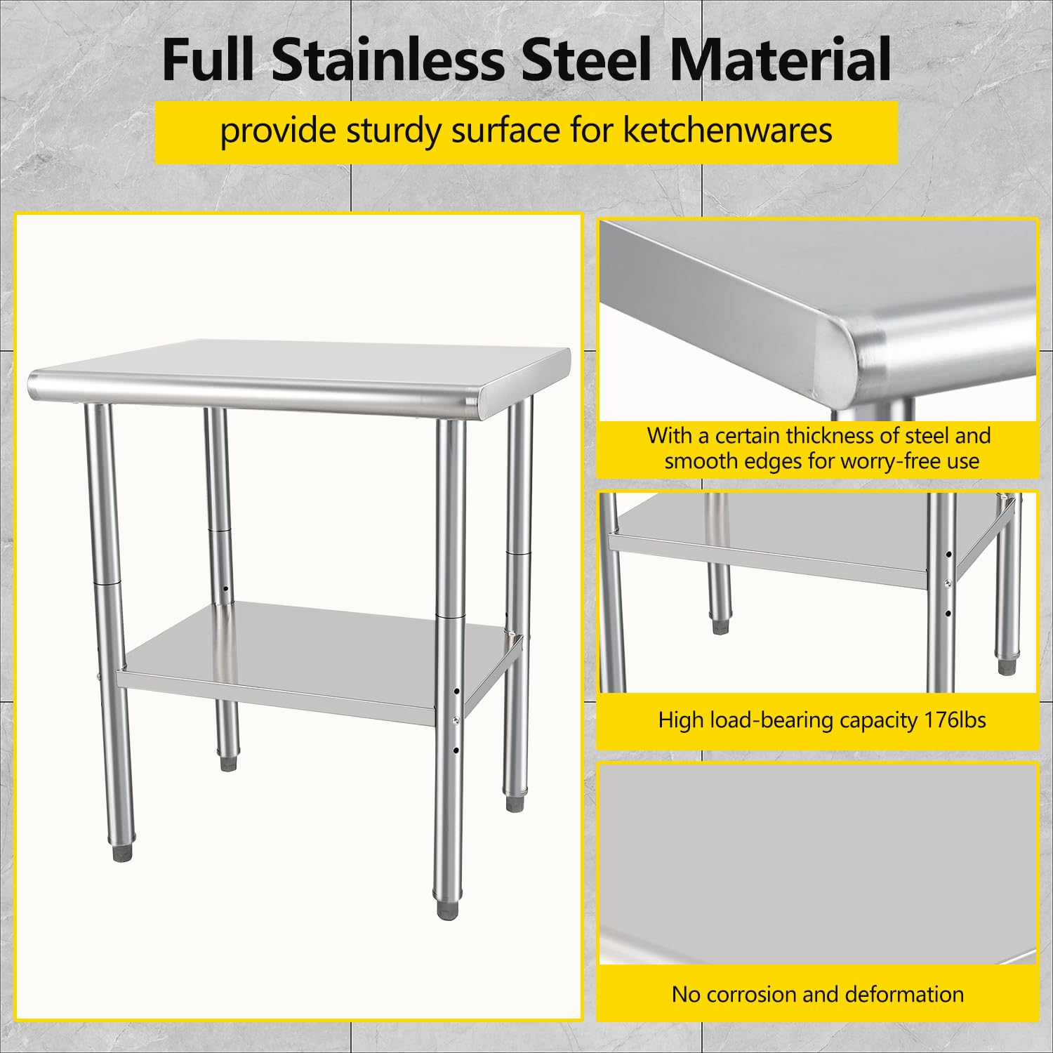 Stainless Steel Prep Table 24x30 Inches - NSF Certified Commercial Workstation with Adjustable Undershelf for Restaurant, Kitchen, Hotel & Home Use - Durable Metal Work Table for Food Prep, Cooking & Baking